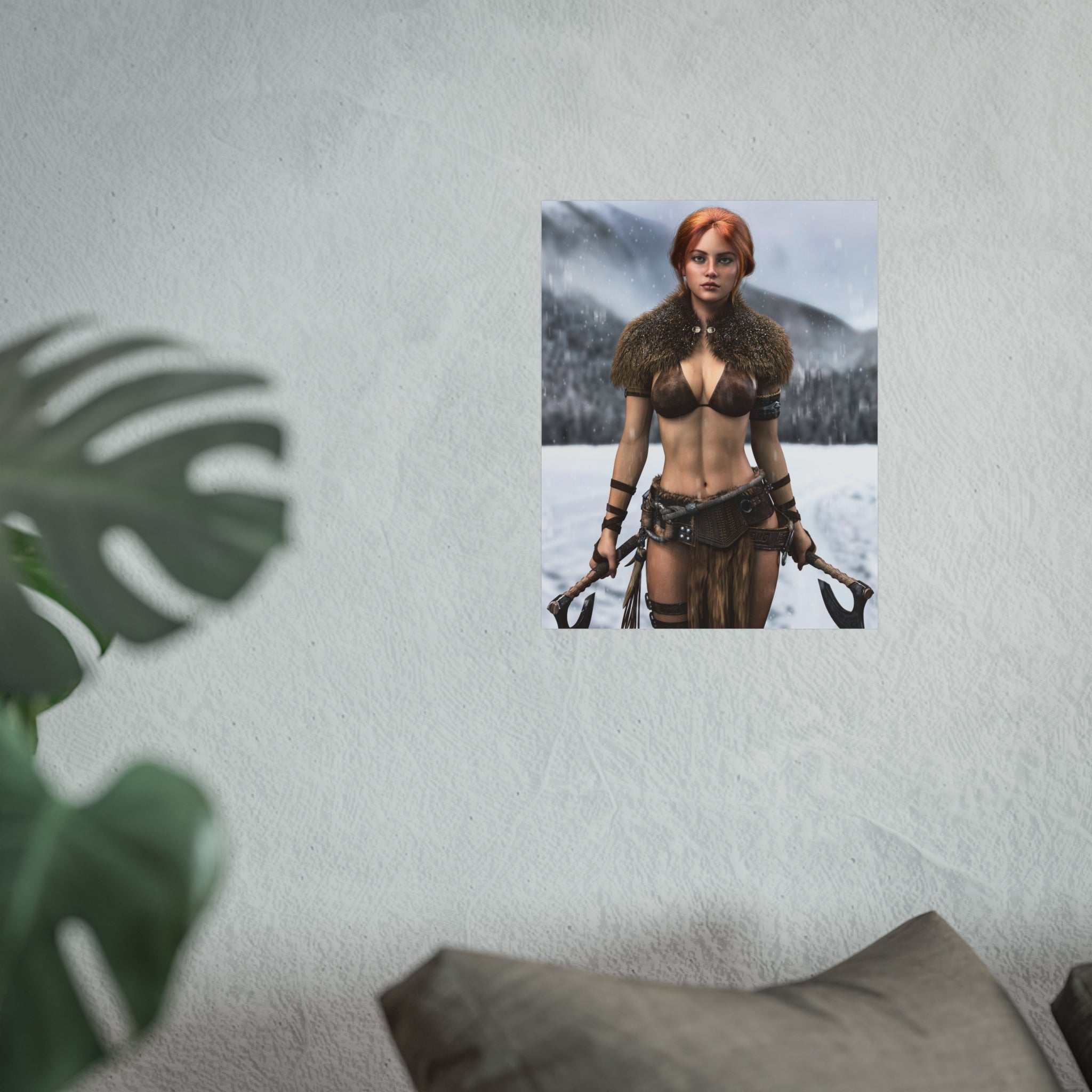 Viking Warrior Woman Fine Art Poster — Red-Haired Norse Axe Fighter Print