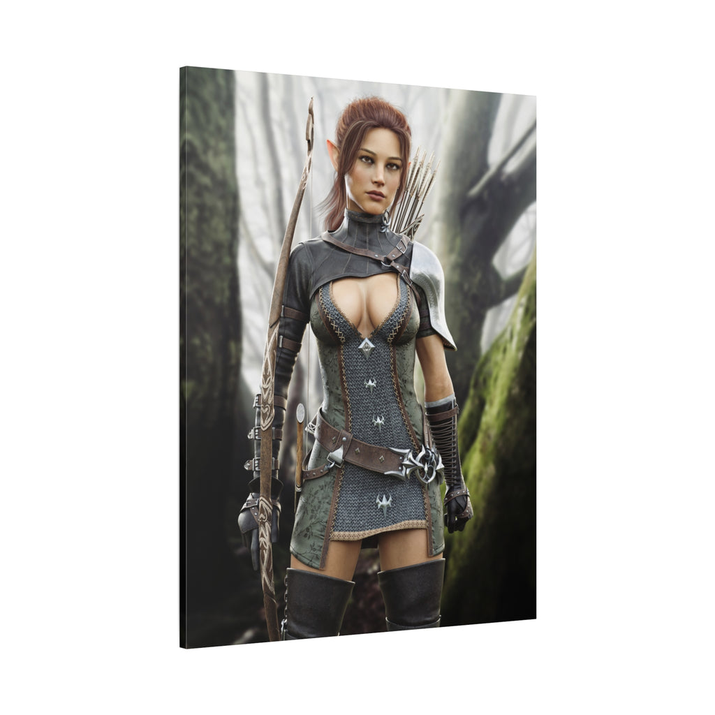 Fantasy Wood Elf Archer Warrior Canvas Print — Matte Stretched Wall Art - No Ai - human created illustration art