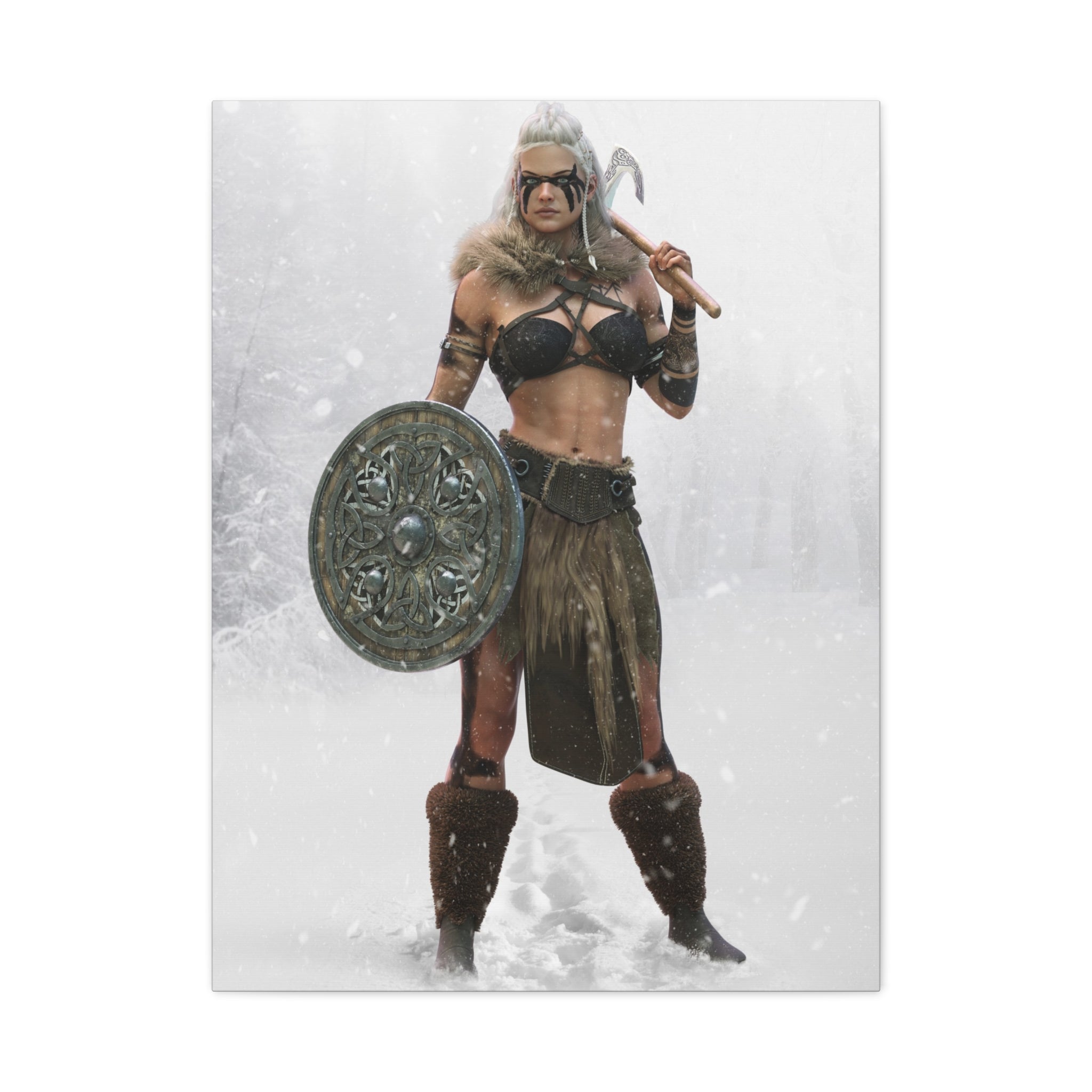 Viking Shieldmaiden Canvas Art – Warrior Woman Matte Stretched Print- No AI - Human created illustration art
