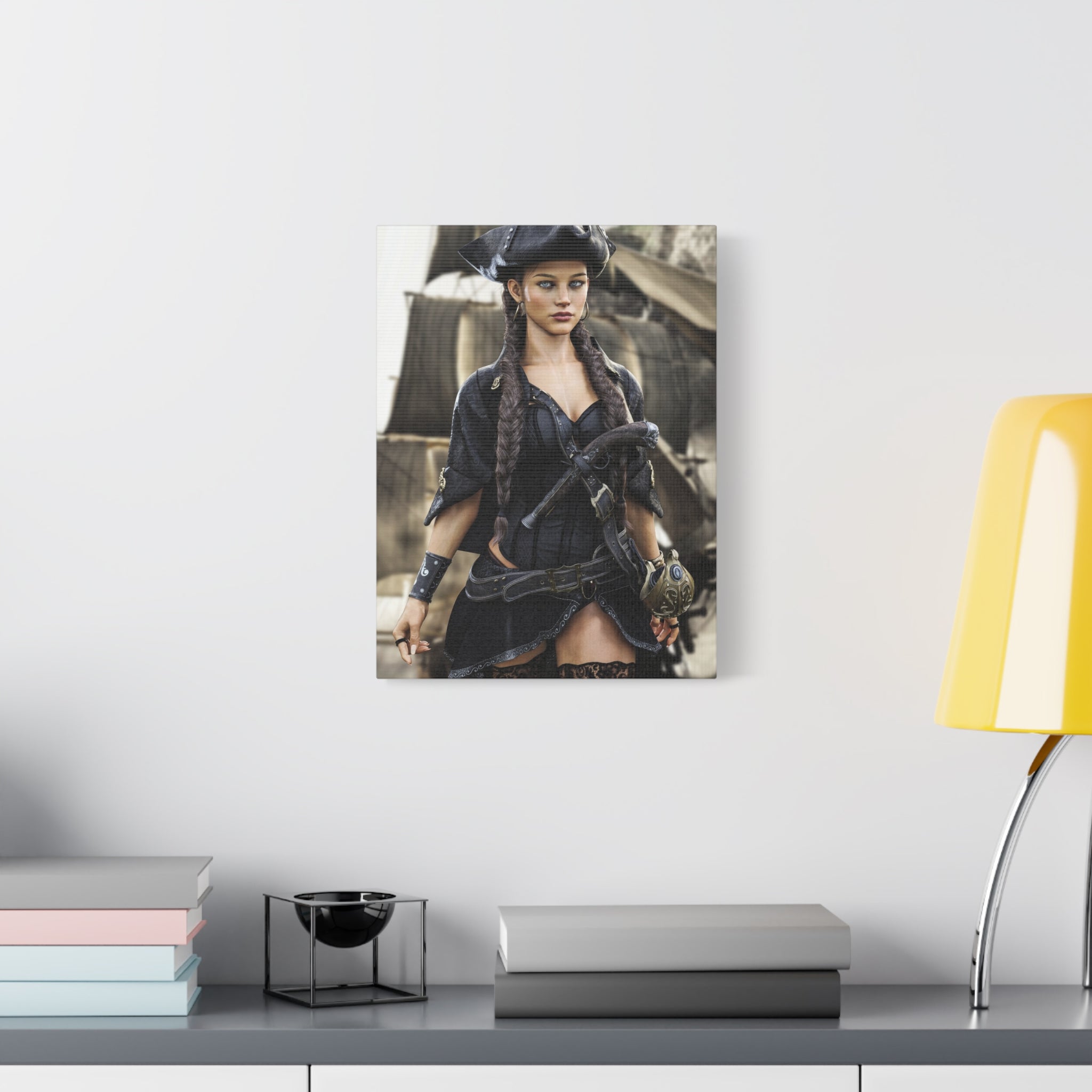 Pirate Captain Woman Matte Canvas Print — Stretched Wall Art - No AI - Human created illustration art