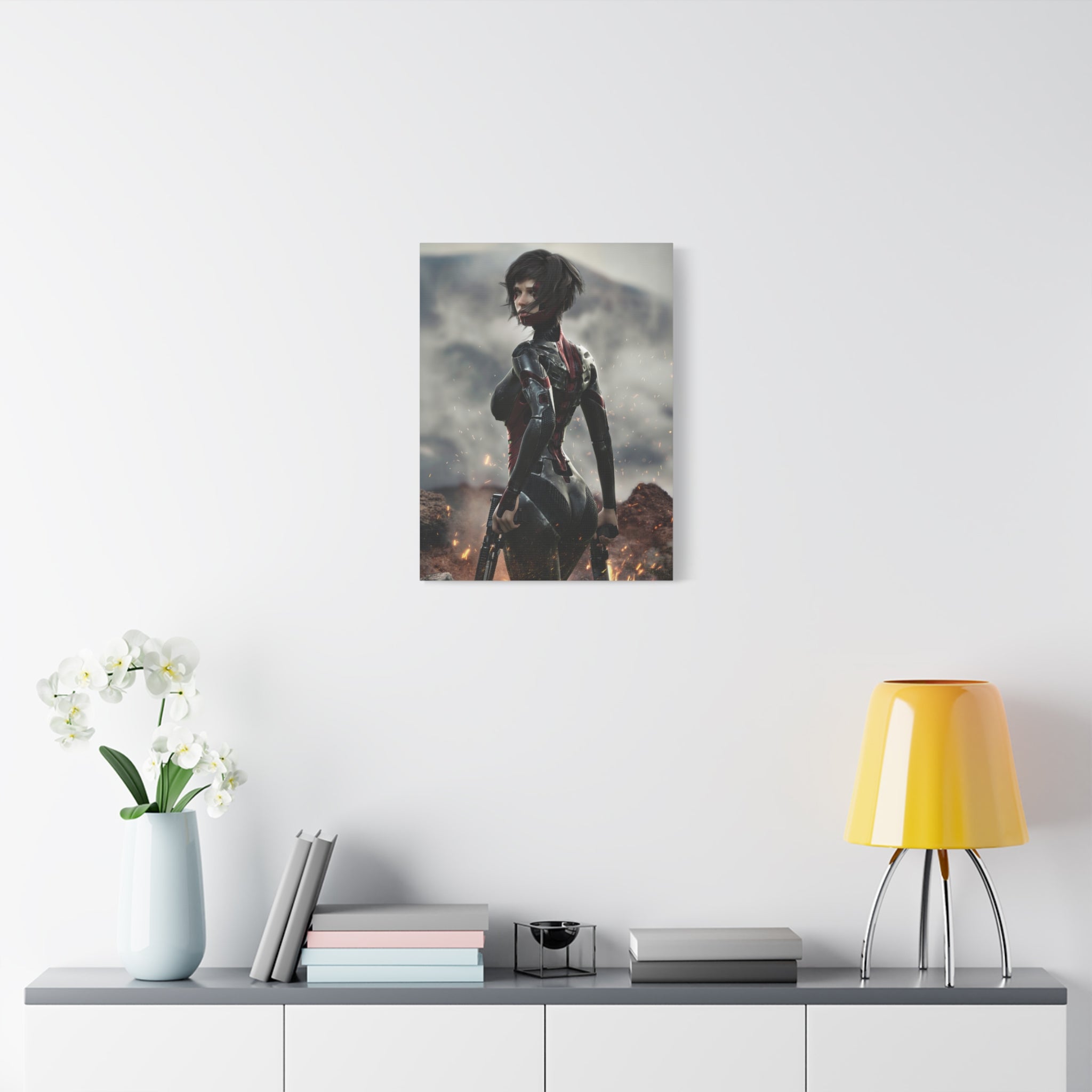 Sci‑Fi Warrior Matte Canvas Print — Futuristic Female Soldier Wall Art- No AI - Human created illustration art