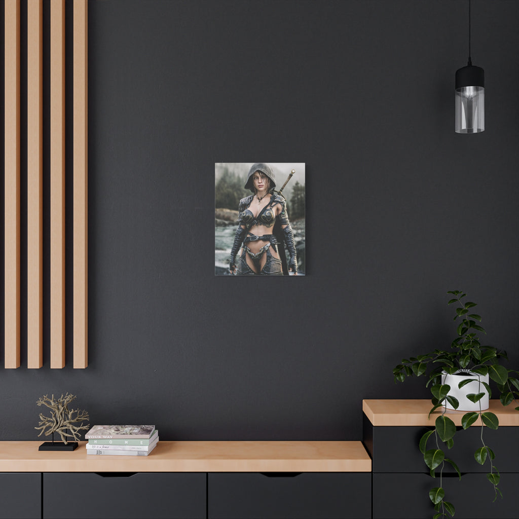 Female Warrior Ranger Fantasy Canvas Print - Matte Stretched Wall Art - No AI - Human created illustration art