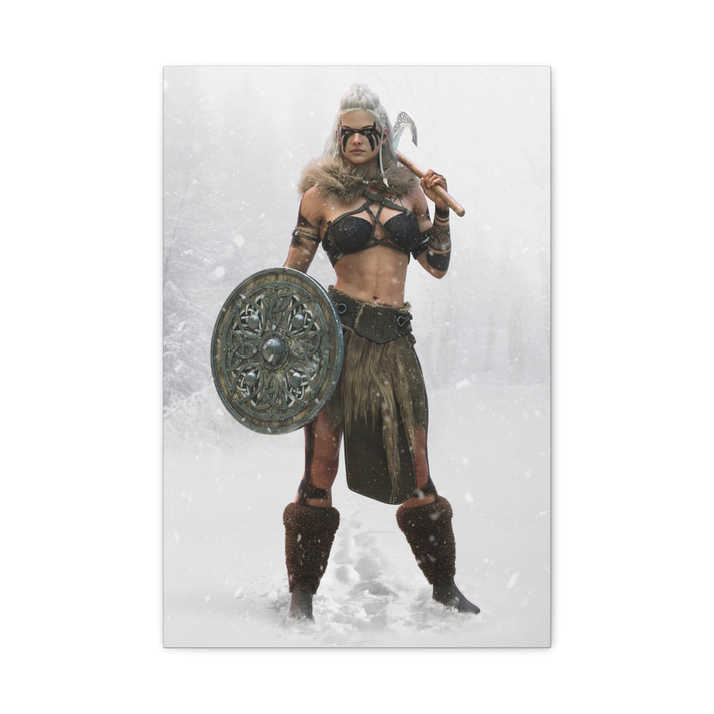 Viking Shieldmaiden Canvas Art – Warrior Woman Matte Stretched Print- No AI - Human created illustration art