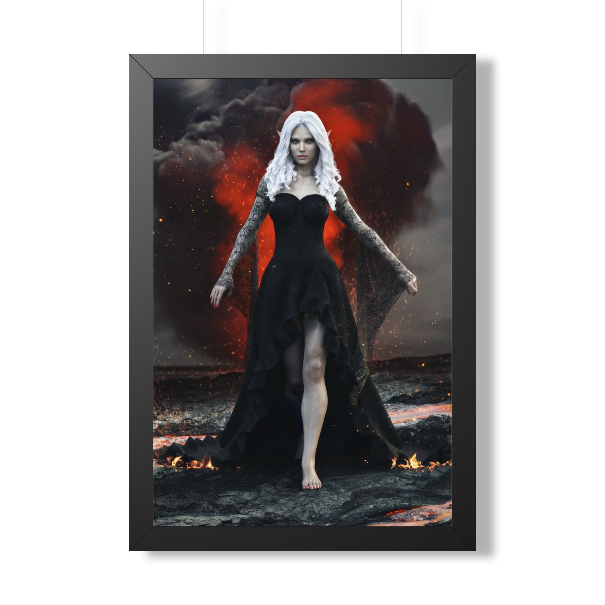 Fantasy Dark elf Sorceress Framed Poster – Dark Sorceress Wall Art- No AI- Human created illustration art