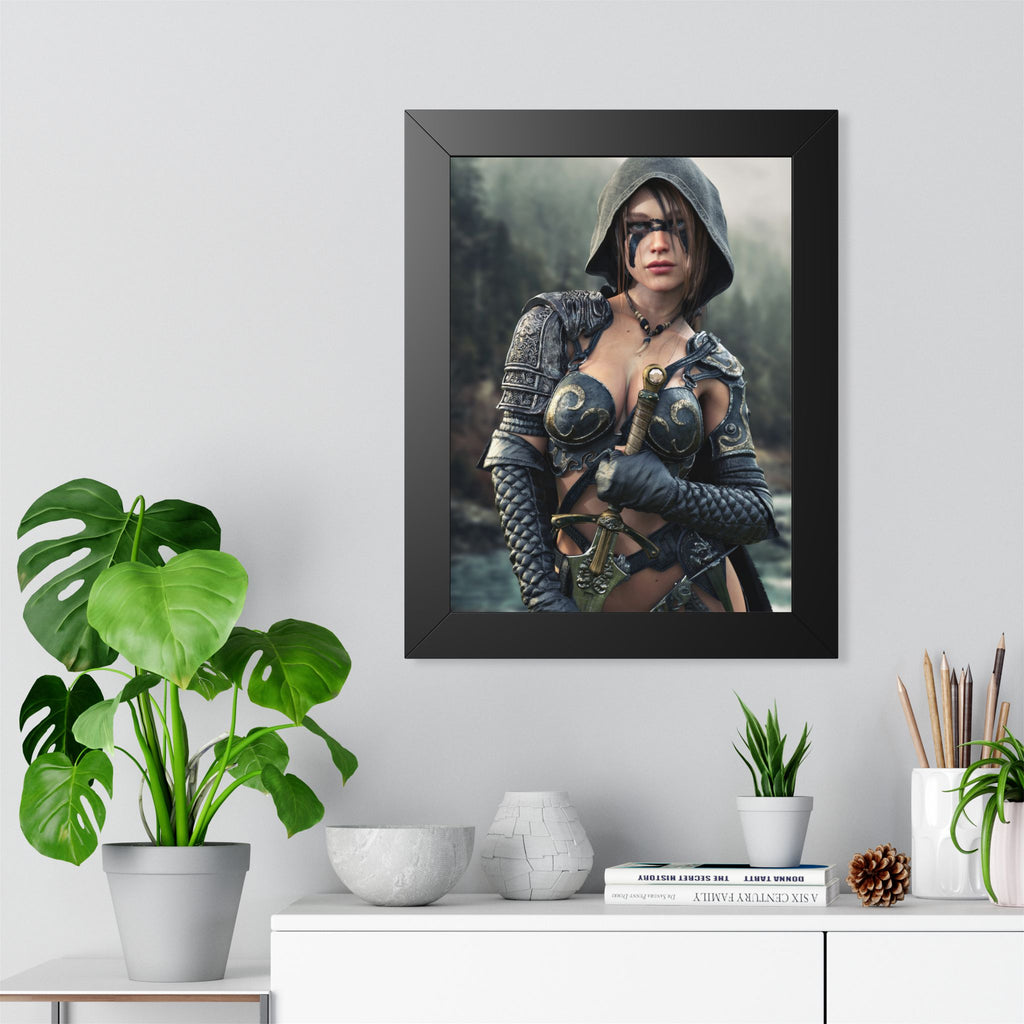 Fantasy Ranger Warrior Framed Poster — Female Armored Rogue Wall Art
