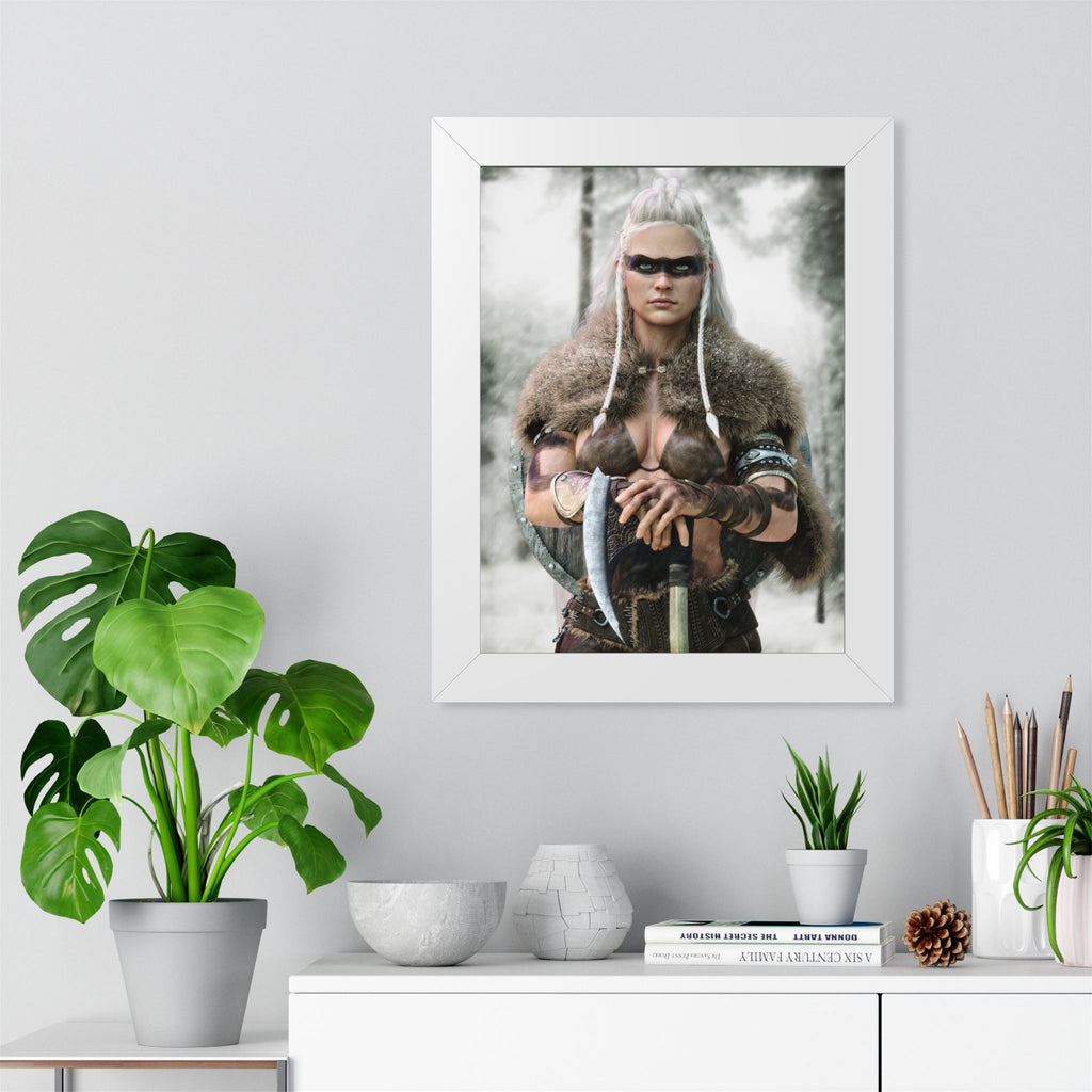 Viking Shieldmaiden Framed Poster — Nordic Warrior Wall Art - No AI - Human created illustration art