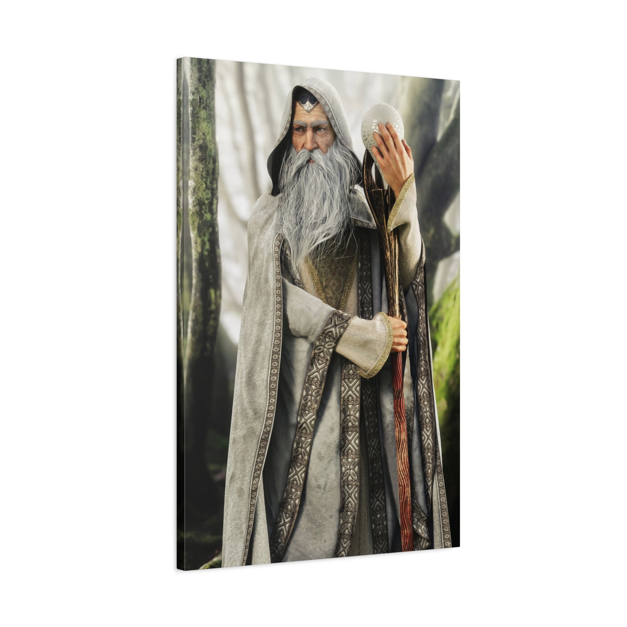 Wizard Portrait Matte Canvas Wall Art - Fantasy Sorcerer Stretched Canvas- No AI - Human created illustration art