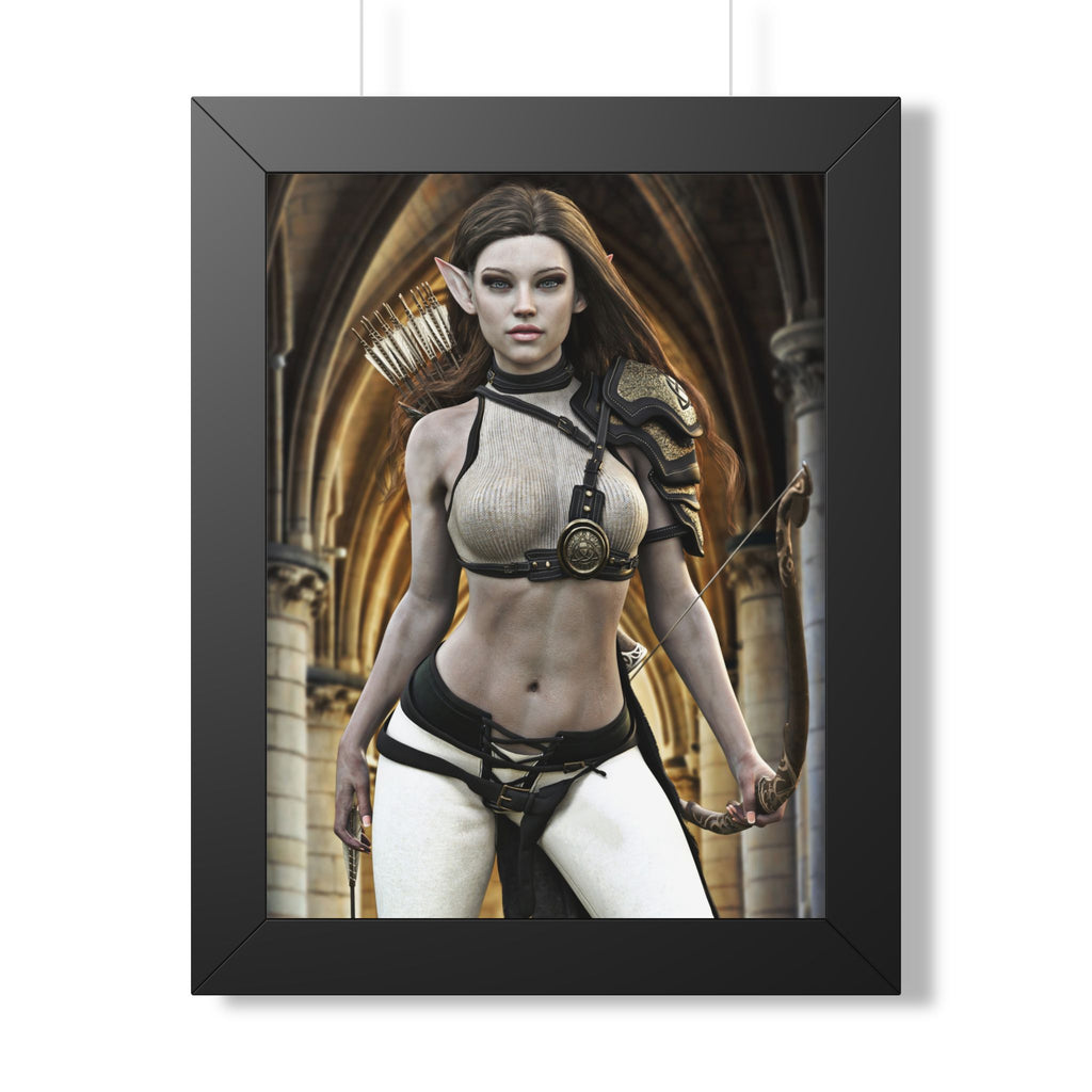 Fantasy Archer Woman Framed Poster — Elven Warrior Vertical Wall Art- No AI - Human created illustration art