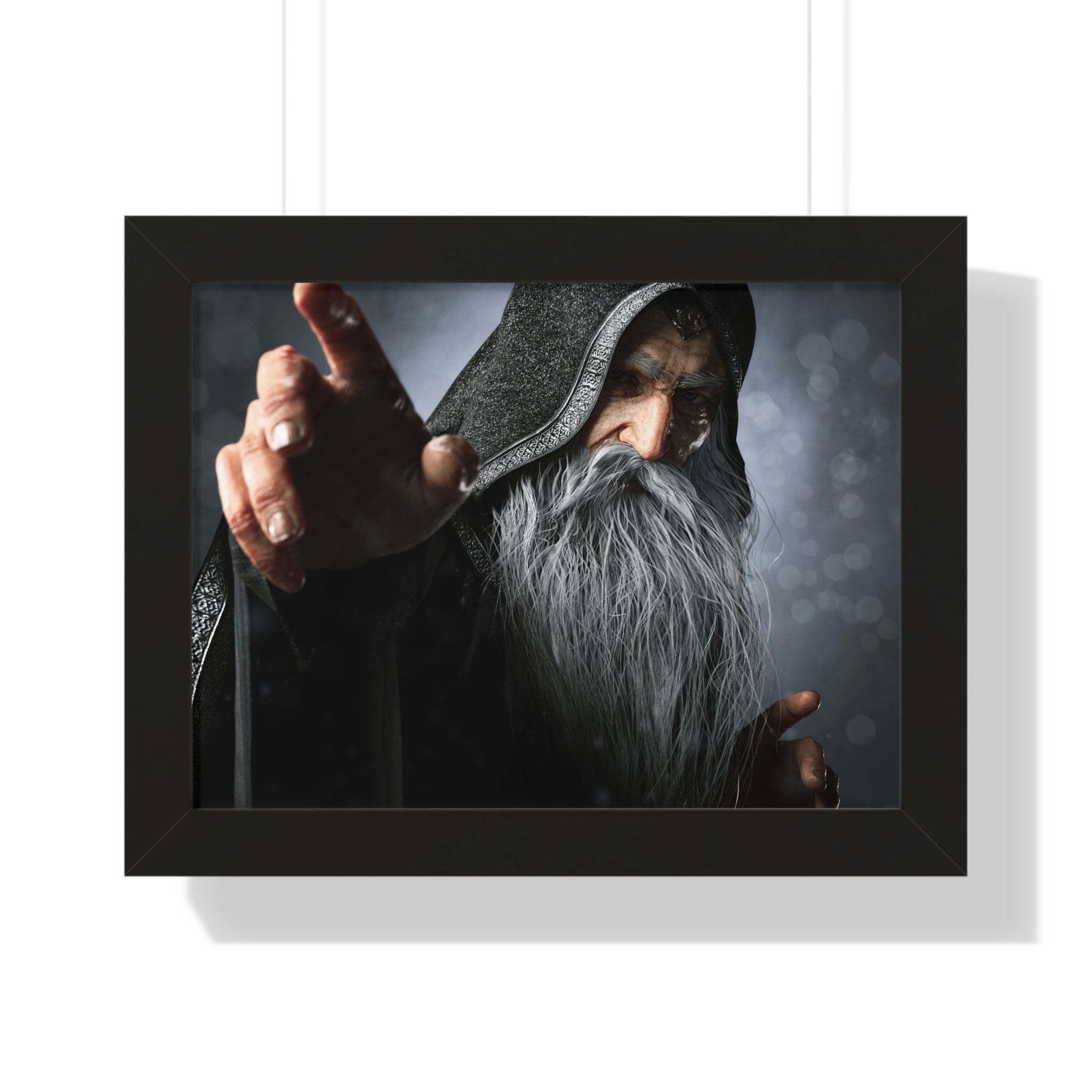Framed Poster — Mystical Hooded Wizard Art Print - No AI - Human created illustration art