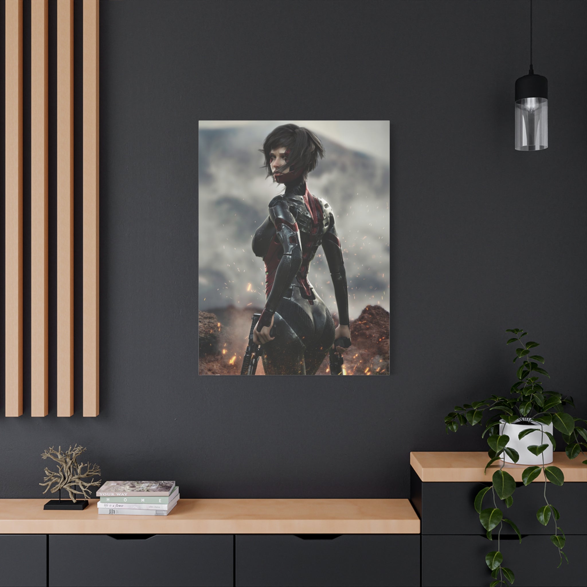 Sci‑Fi Warrior Matte Canvas Print — Futuristic Female Soldier Wall Art- No AI - Human created illustration art