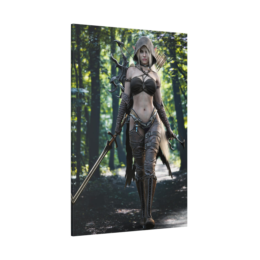 Fantasy Archer Warrior Canvas Print — Female Ranger Wall Art (Matte Stretched) - No Ai - Human created illustration art