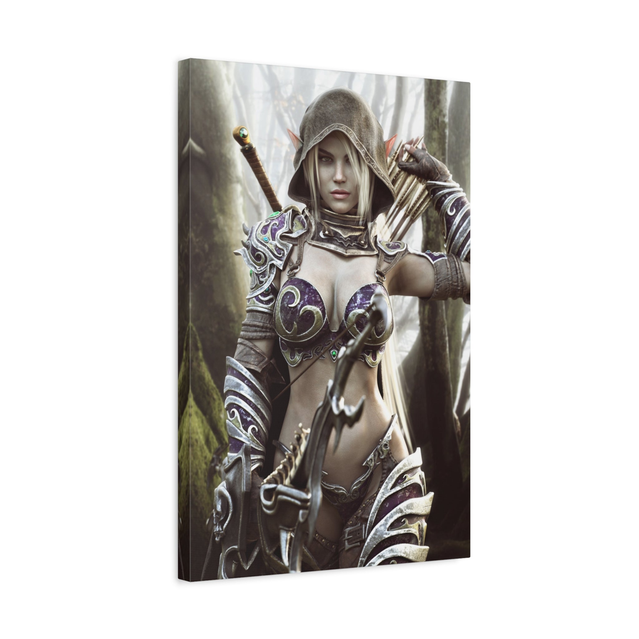 Fantasy Archer Warrior Canvas Print — Matte Stretched Wall Art- No AI- Human created illustration art