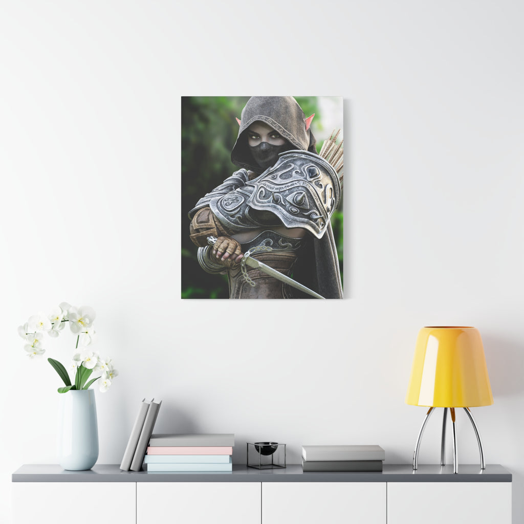 Elven Dark Elf Ranger Canvas Print — Fantasy Drow Archer Matte Stretched Wall Art