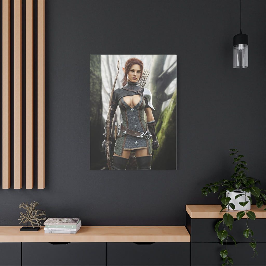 Fantasy Wood Elf Archer Warrior Canvas Print — Matte Stretched Wall Art - No Ai - human created illustration art