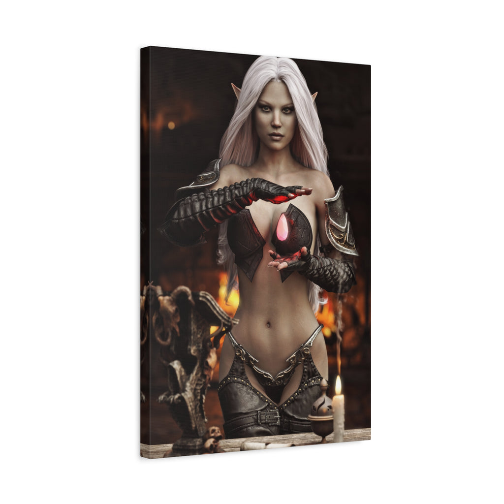 Dark Elf Sorceress Canvas Print — Fantasy Magic Wall Art- No AI- Human created illustration art
