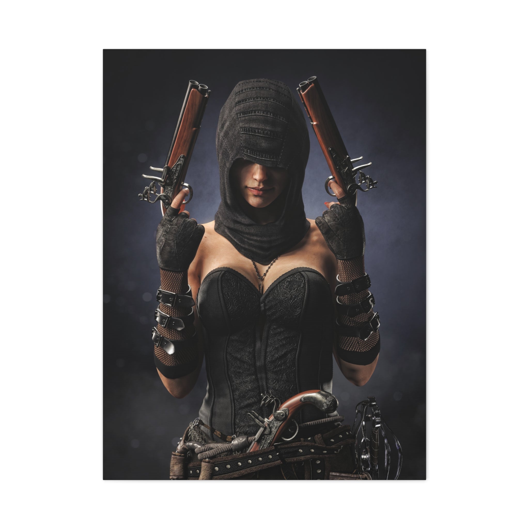 Lienzo mate "Pirate Assassin" — Arte mural femenino encapuchado - No IA - Ilustración artística creada por humanos