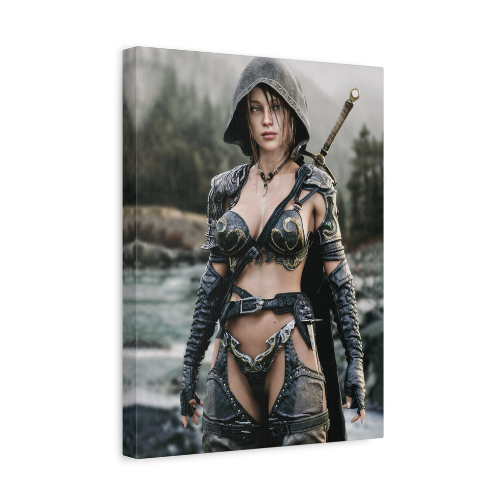 Female Warrior Ranger Fantasy Canvas Print - Matte Stretched Wall Art - No AI - Human created illustration art