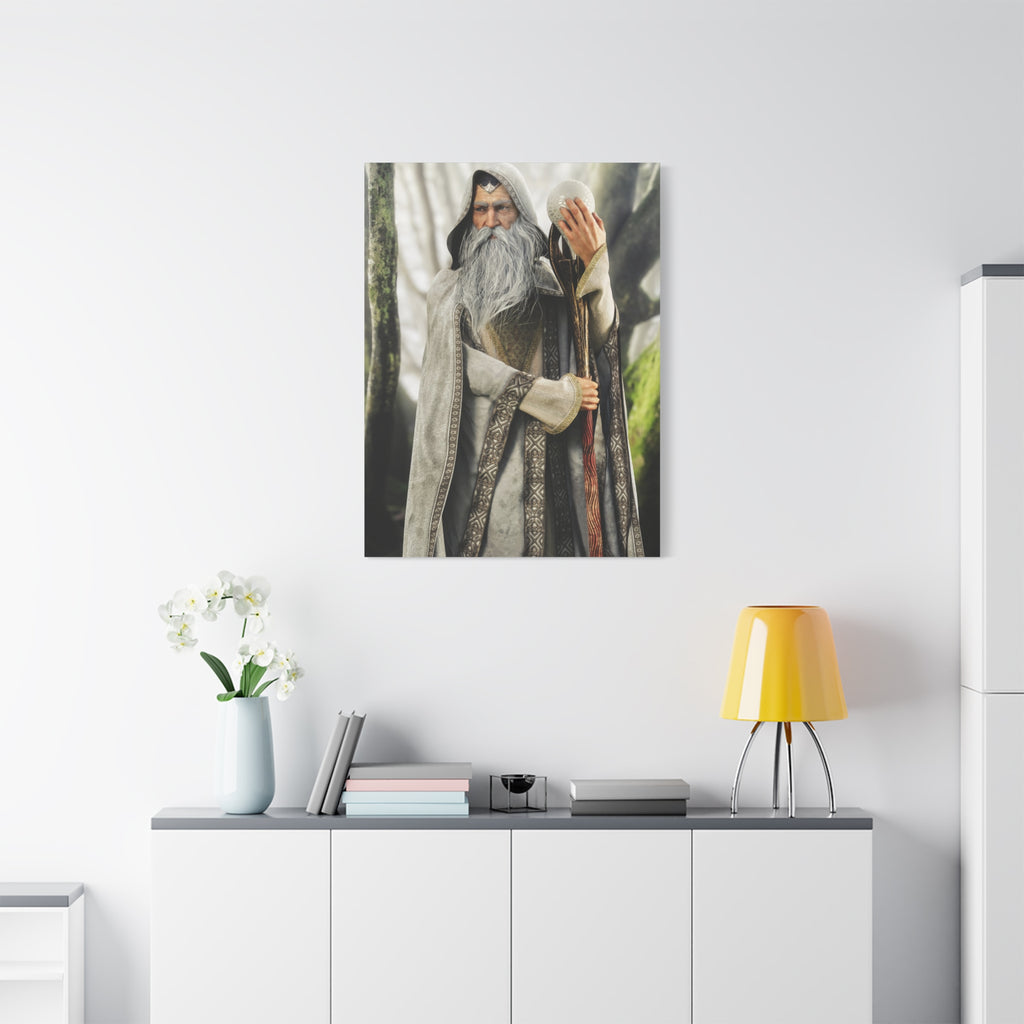 Wizard Portrait Matte Canvas Wall Art - Fantasy Sorcerer Stretched Canvas- No AI - Human created illustration art