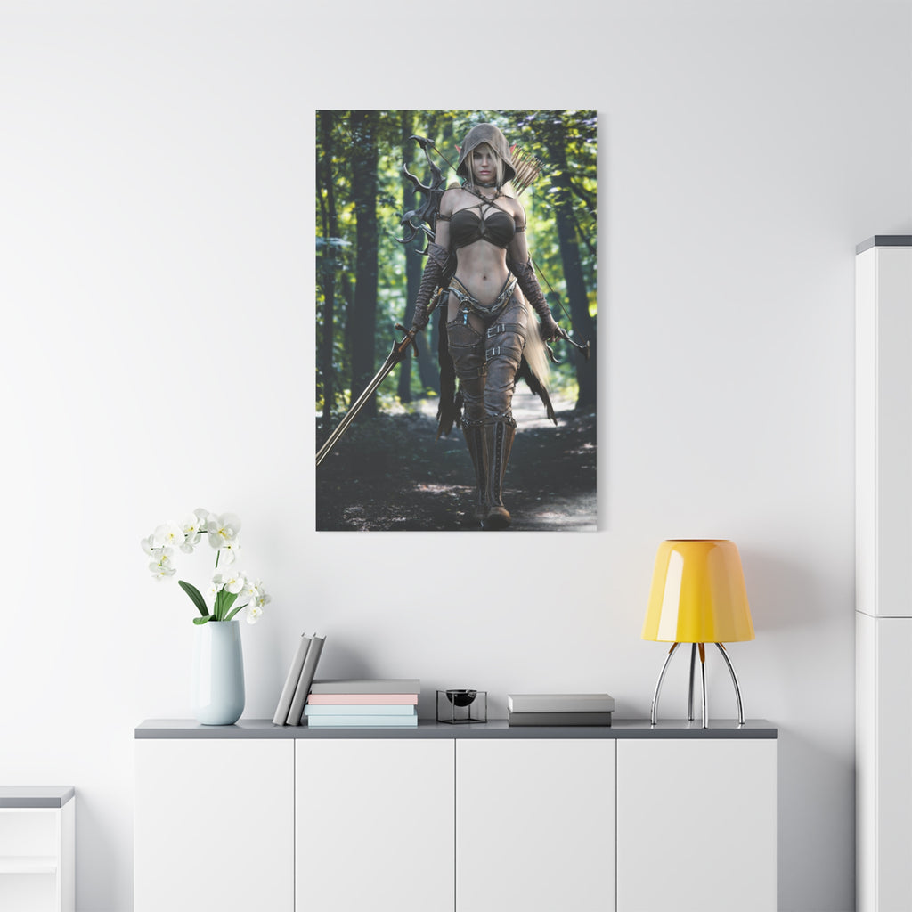 Fantasy Archer Warrior Canvas Print — Female Ranger Wall Art (Matte Stretched) - No Ai - Human created illustration art