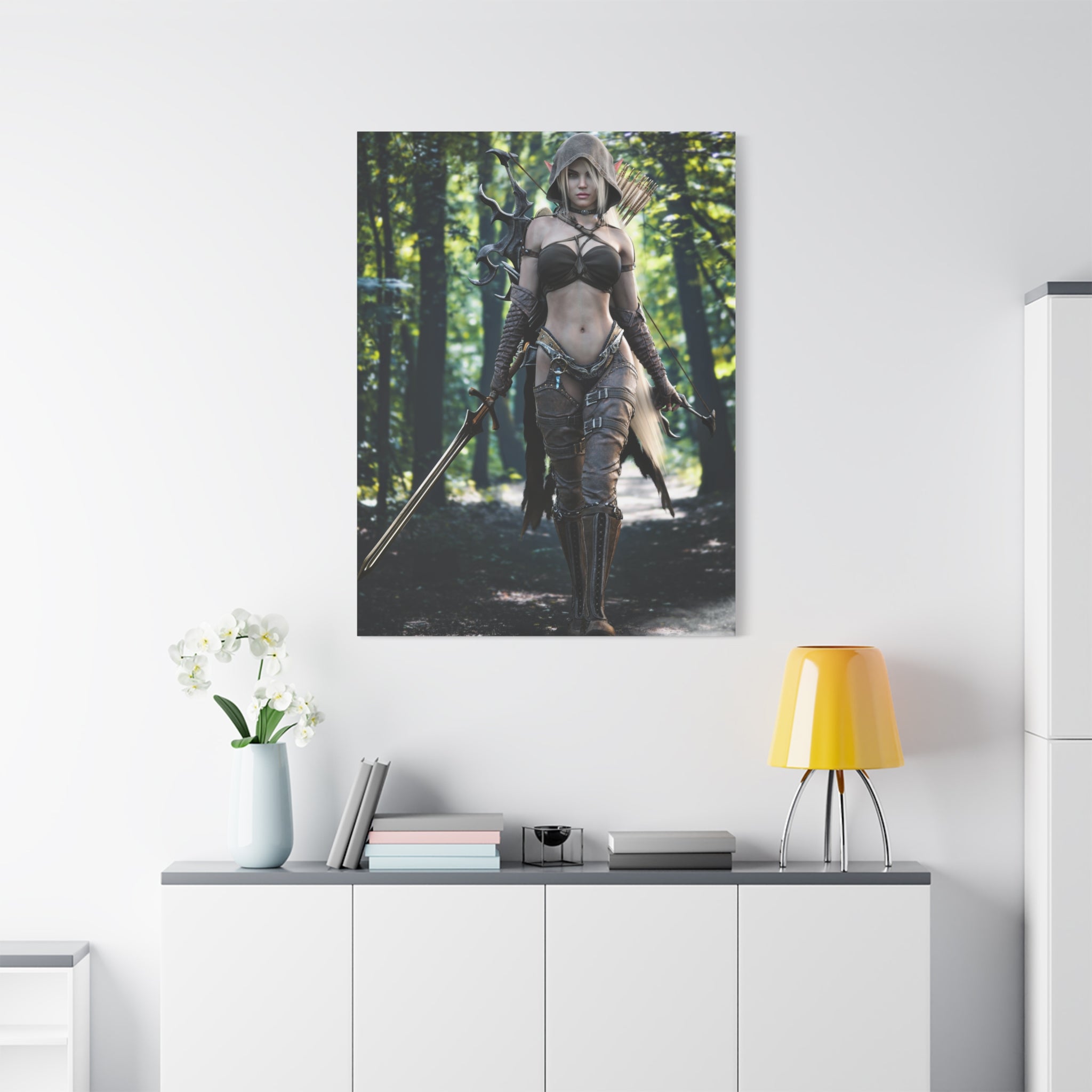 Fantasy Archer Warrior Canvas Print — Female Ranger Wall Art (Matte Stretched) - No Ai - Human created illustration art
