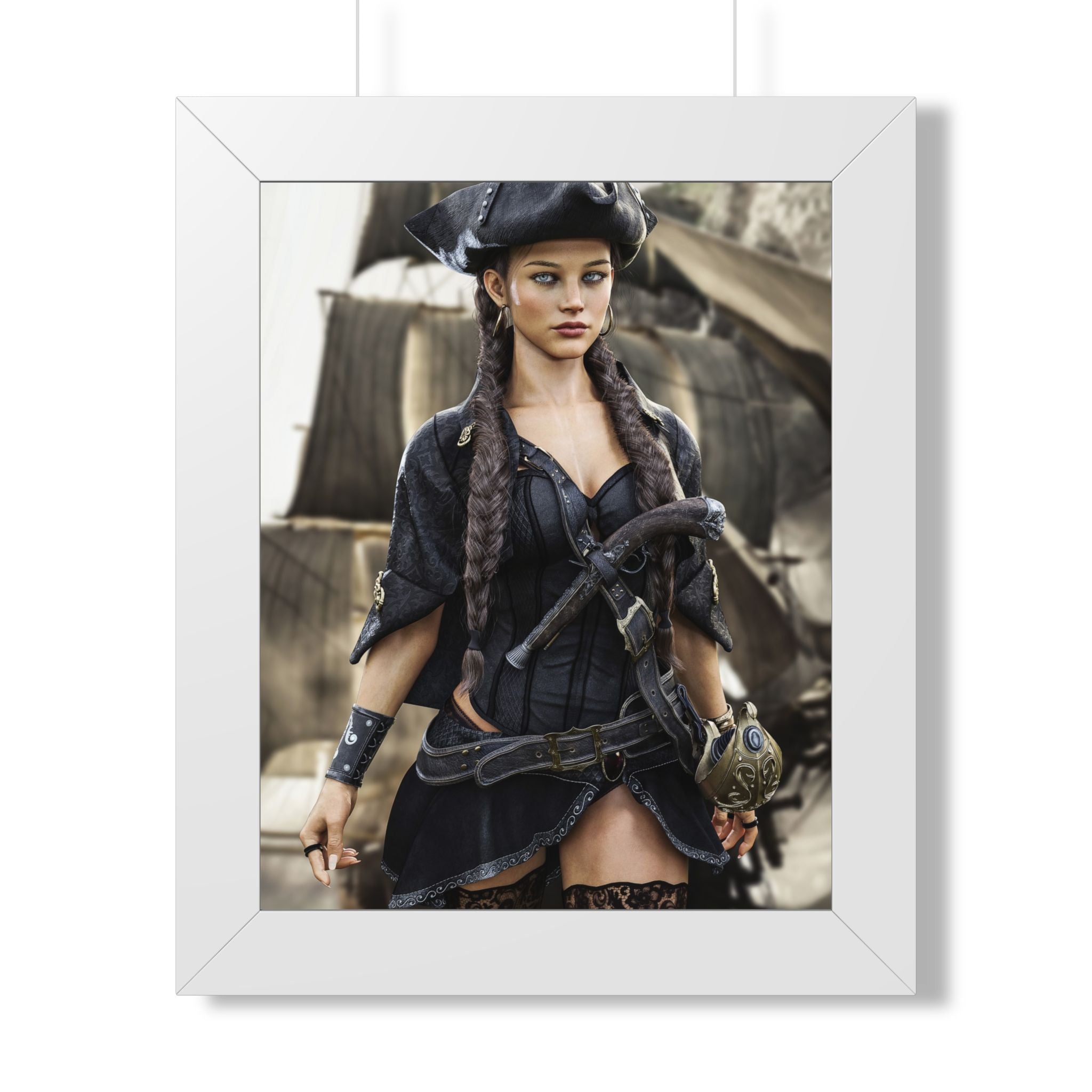 Póster Enmarcado Retrato Capitán Pirata — Arte de Pared Pirata Sexy - Sin IA - Arte ilustrativo creado por humanos