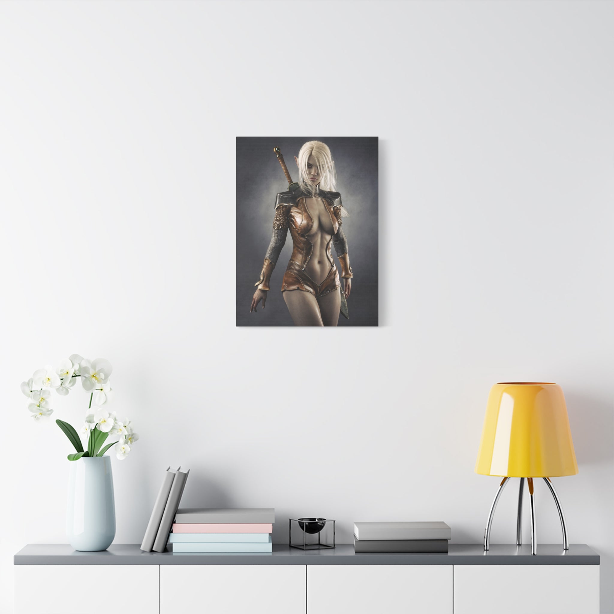 Fantasy Warrior Elf Canvas Print — Sexy Female Swordfighter Matte Stretched Art- No AI- Human created illuration art