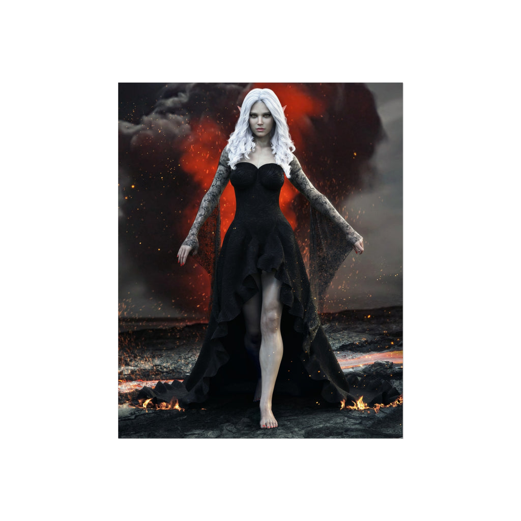 Dark Sorceress Fine Art Poster — Gothic Woman in Black Dress Wall Art - No AI - Human created illustration art