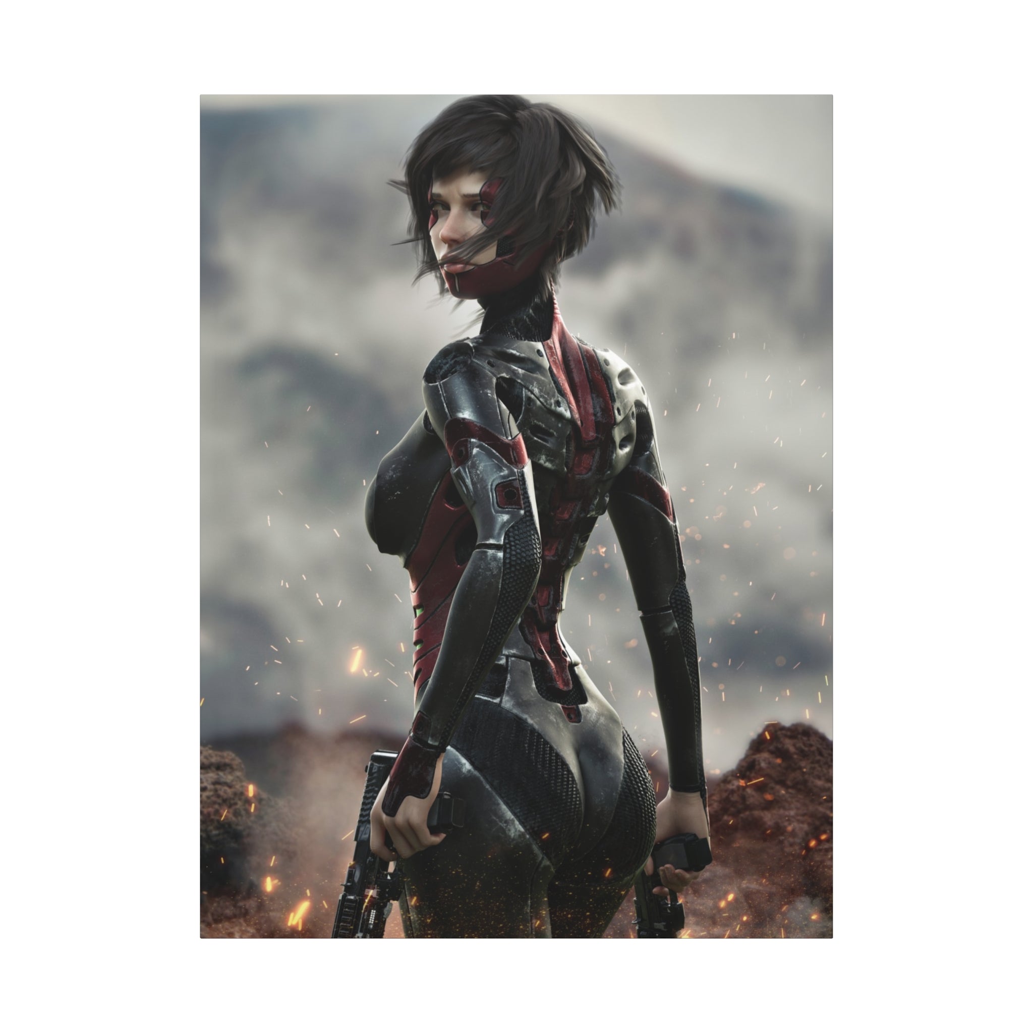 Sci‑Fi Warrior Matte Canvas Print — Futuristic Female Soldier Wall Art- No AI - Human created illustration art