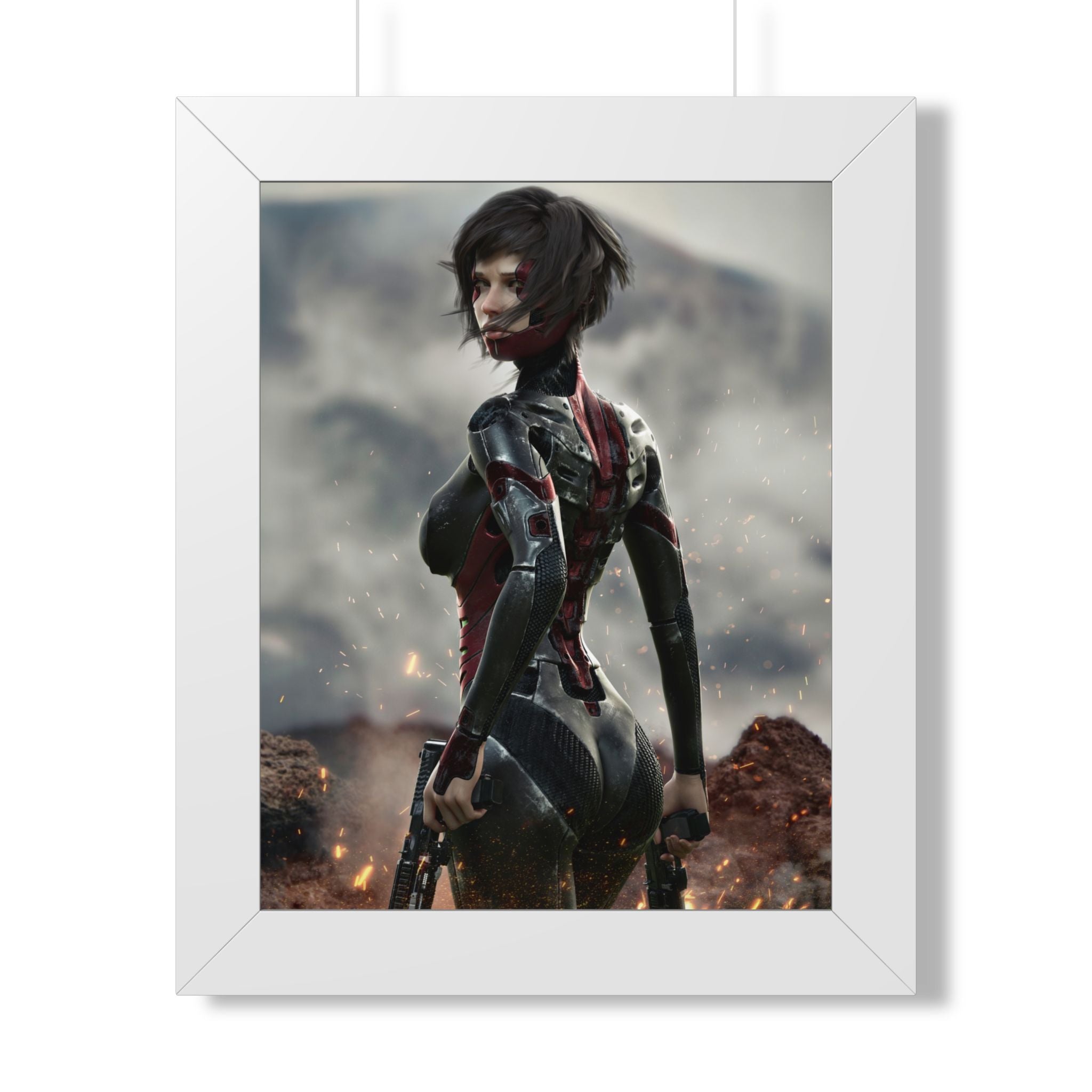 Framed Poster — Futuristic Sci‑Fi Female Warrior Art Print- No AI - Human created illustration art