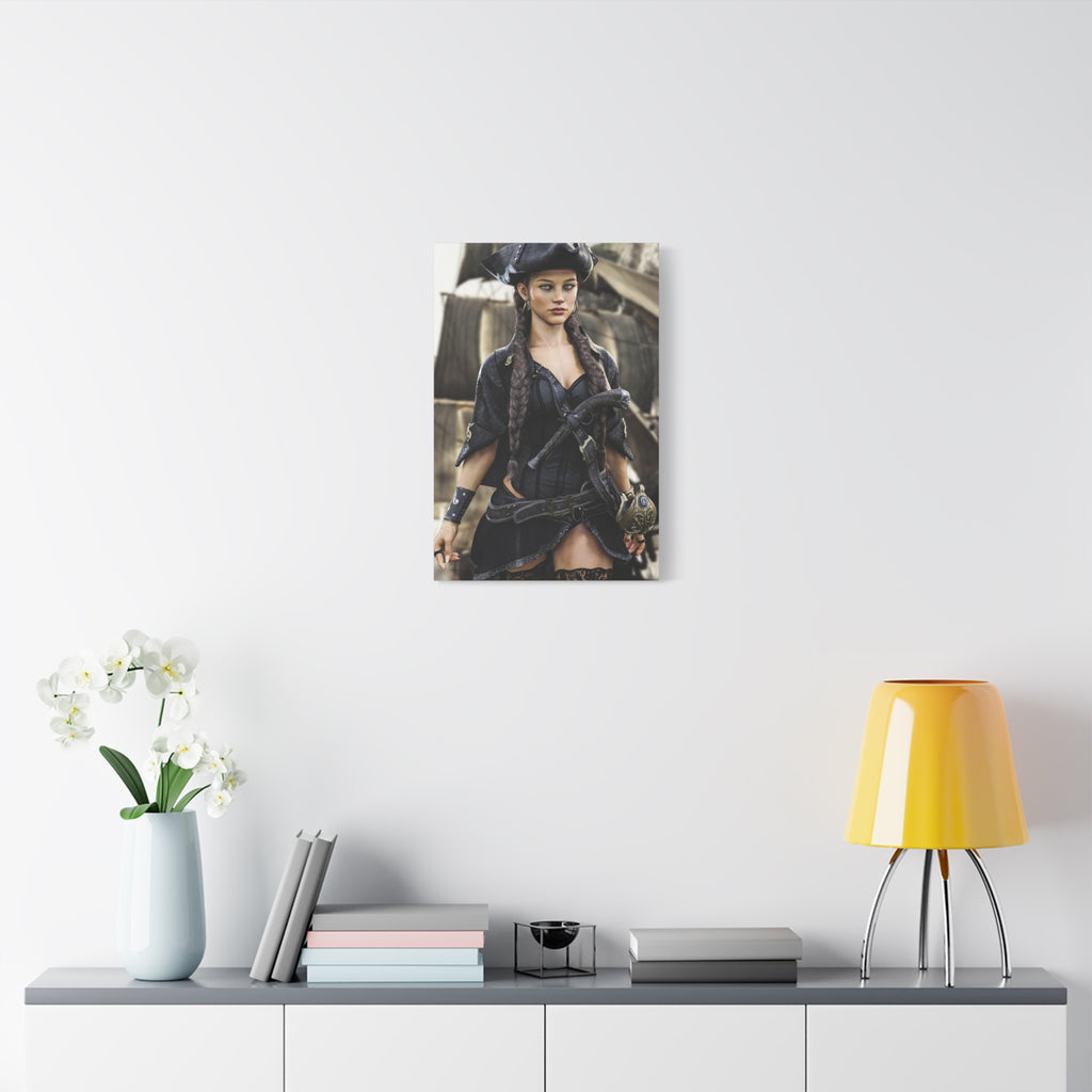 Pirate Captain Woman Matte Canvas Print — Stretched Wall Art - No AI - Human created illustration art