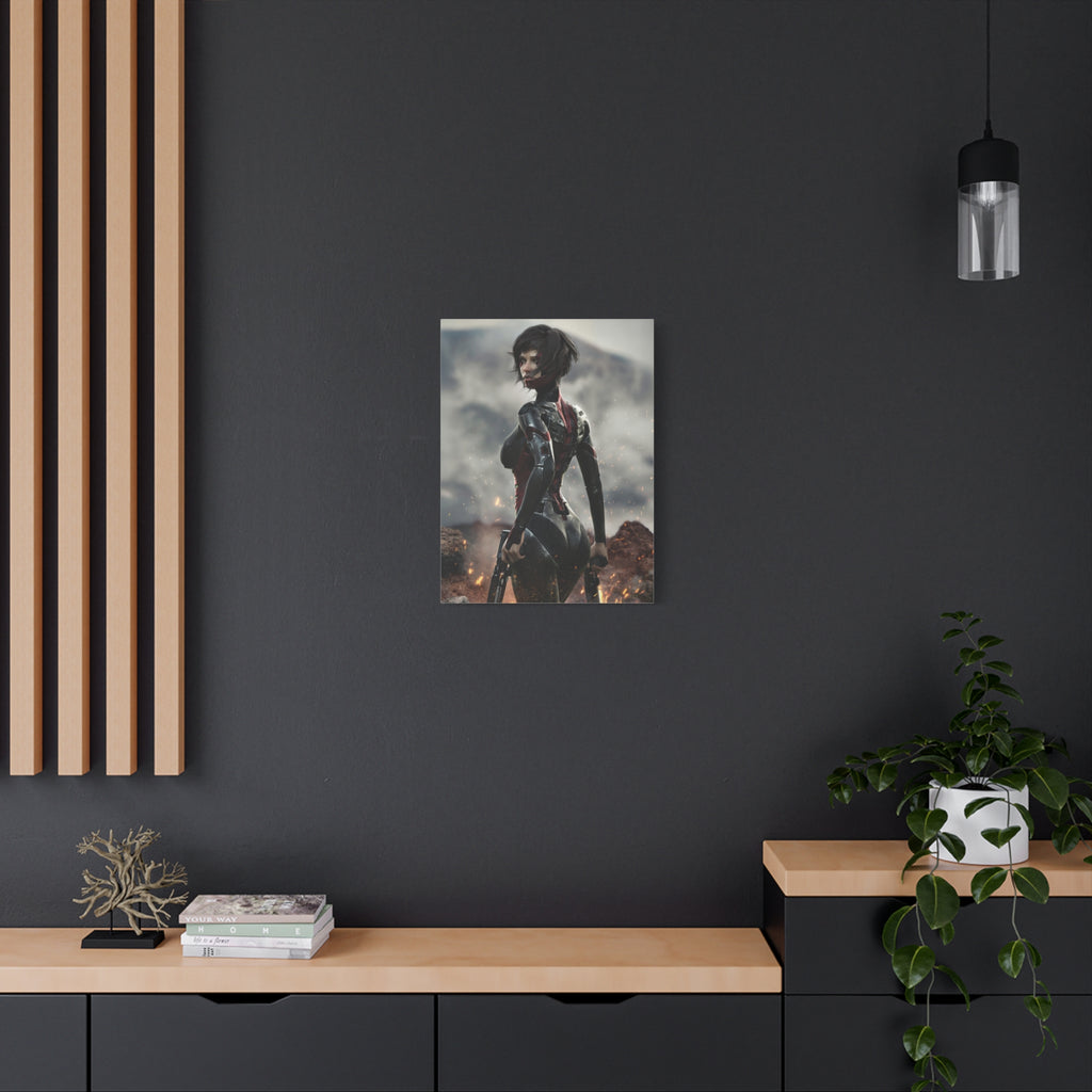 Sci‑Fi Warrior Matte Canvas Print — Futuristic Female Soldier Wall Art- No AI - Human created illustration art