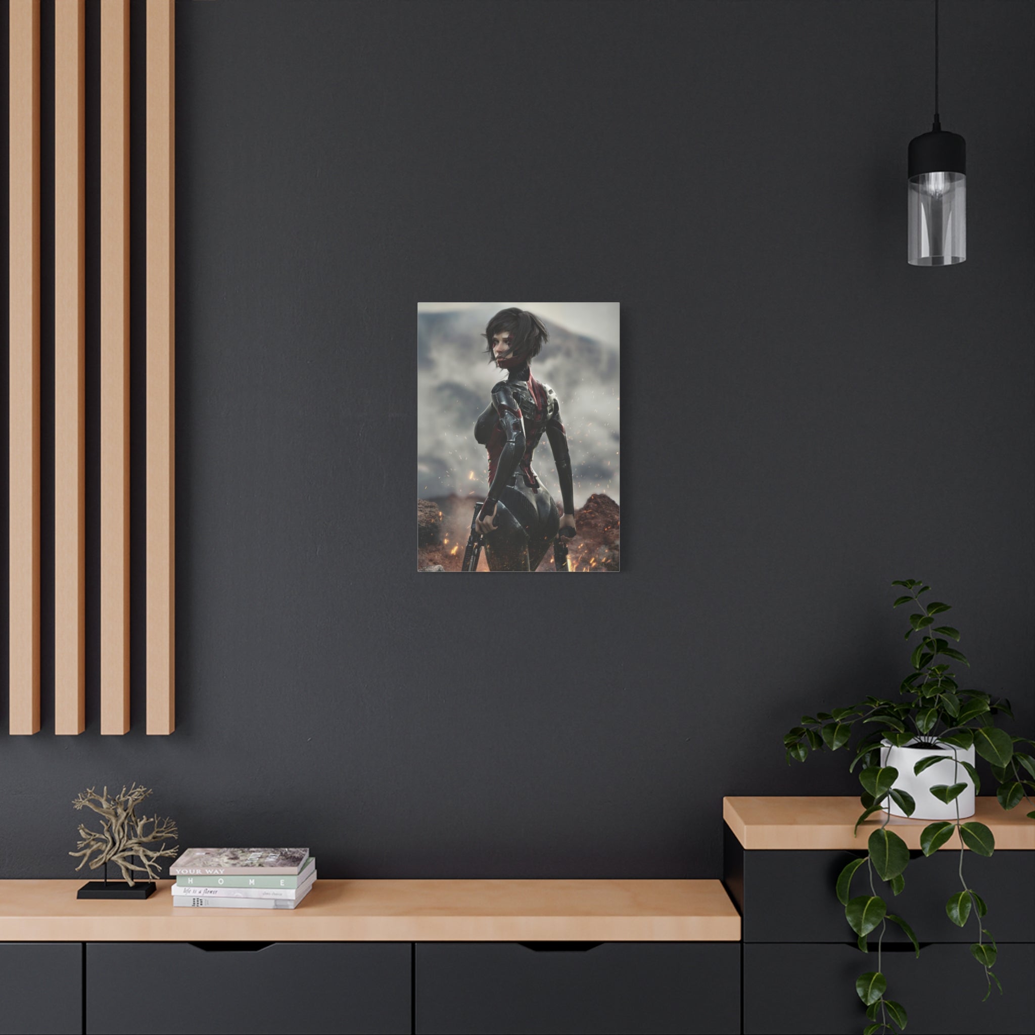 Sci‑Fi Warrior Matte Canvas Print — Futuristic Female Soldier Wall Art- No AI - Human created illustration art