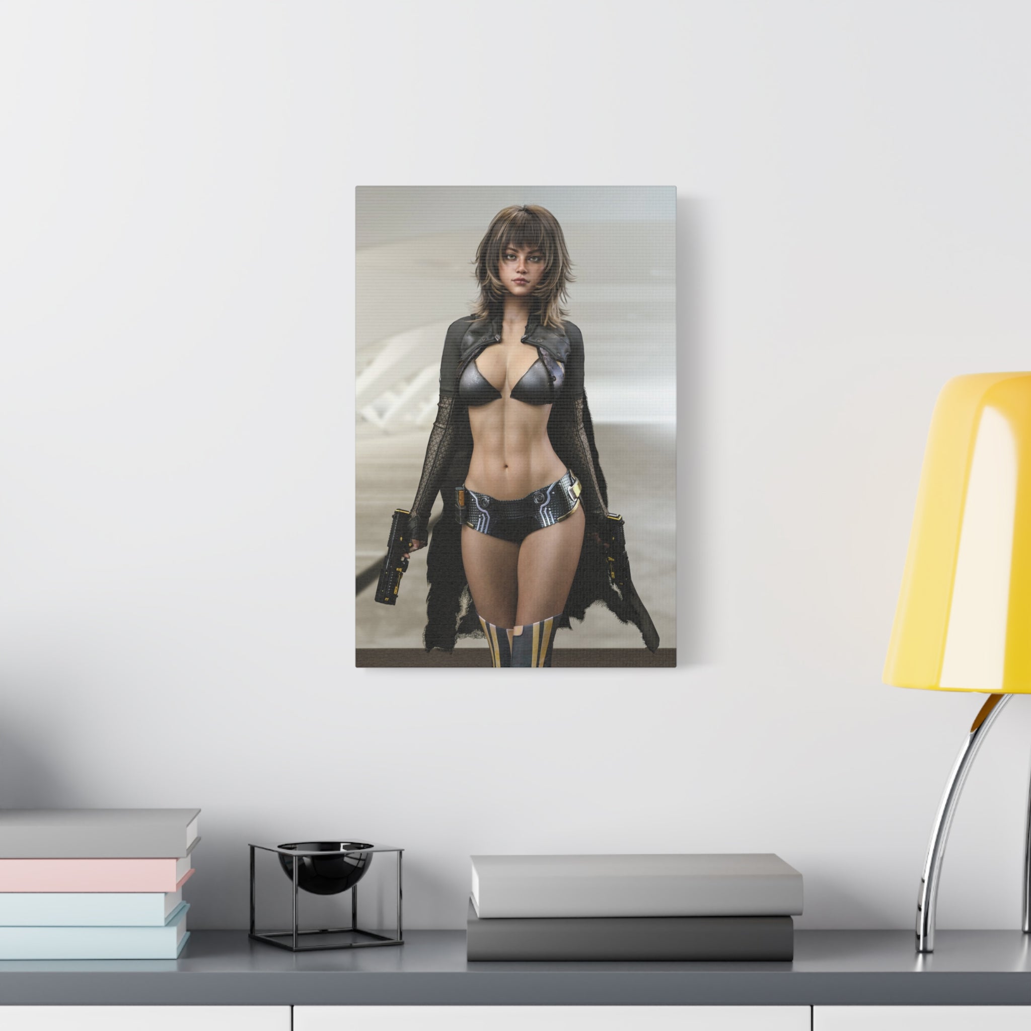 Sci‑Fi Femme Fatale Matte Canvas Print — Futuristic Warrior Wall Art- No AI - Human created illustration art