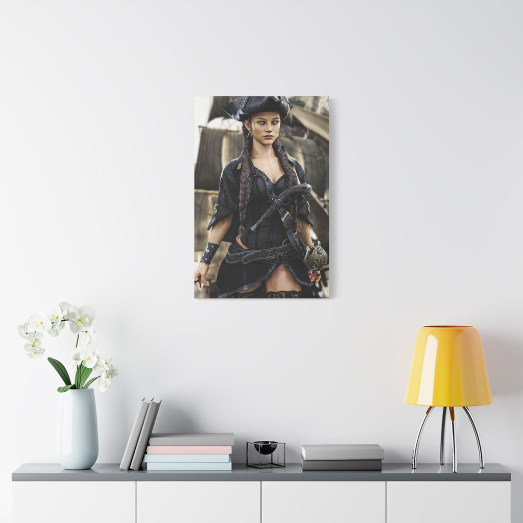 Pirate Captain Woman Matte Canvas Print — Stretched Wall Art - No AI - Human created illustration art
