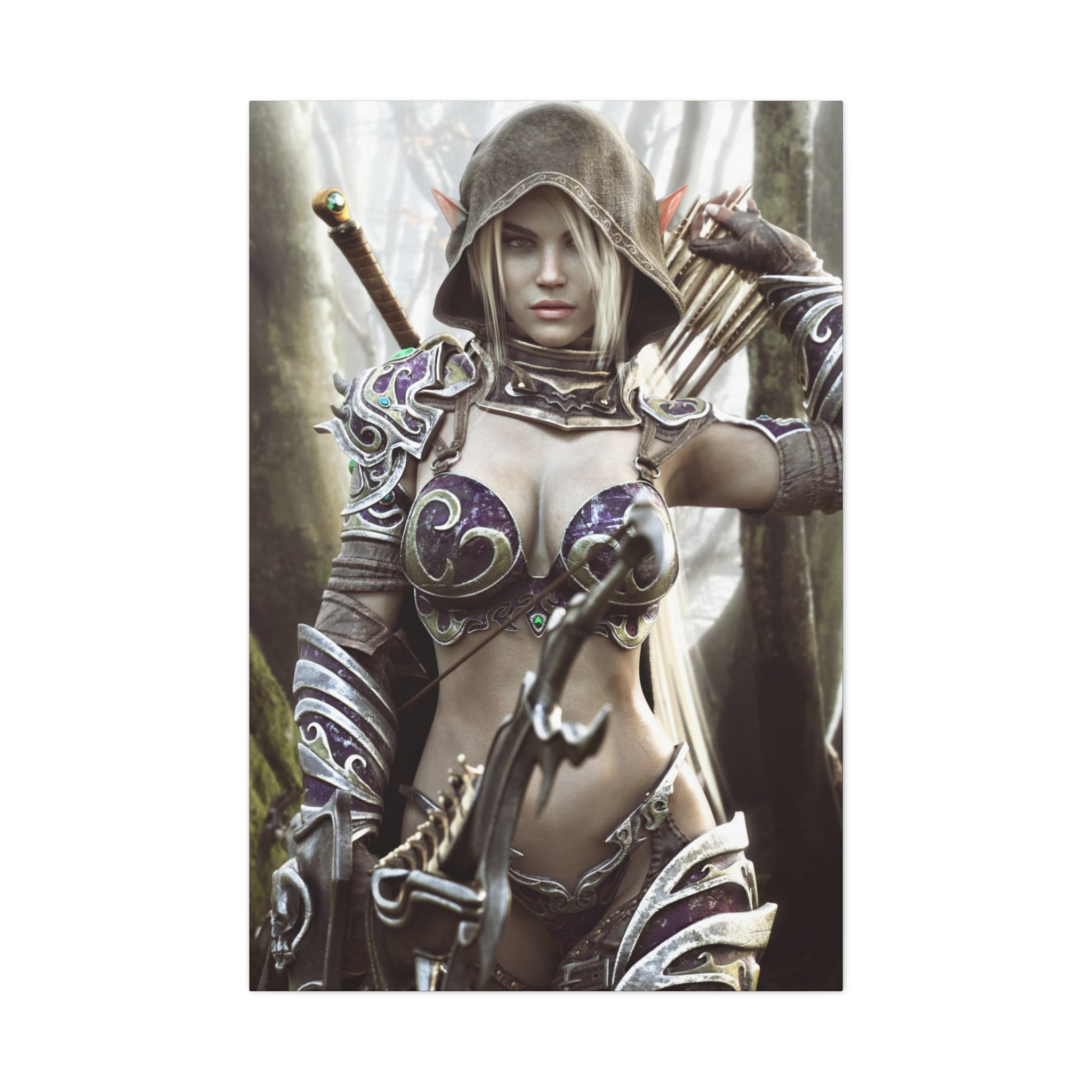 Fantasy Archer Warrior Canvas Print — Matte Stretched Wall Art- No AI- Human created illustration art