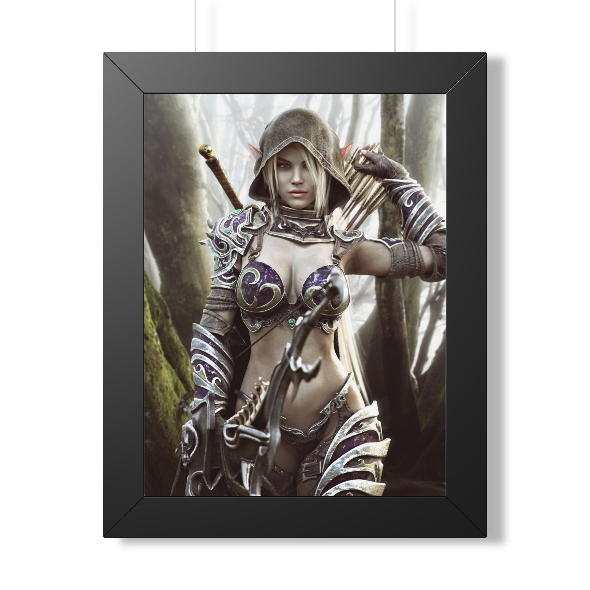 Fantasy Archer Framed Poster — Female Ranger Wall Art - No AI - Human created illustration