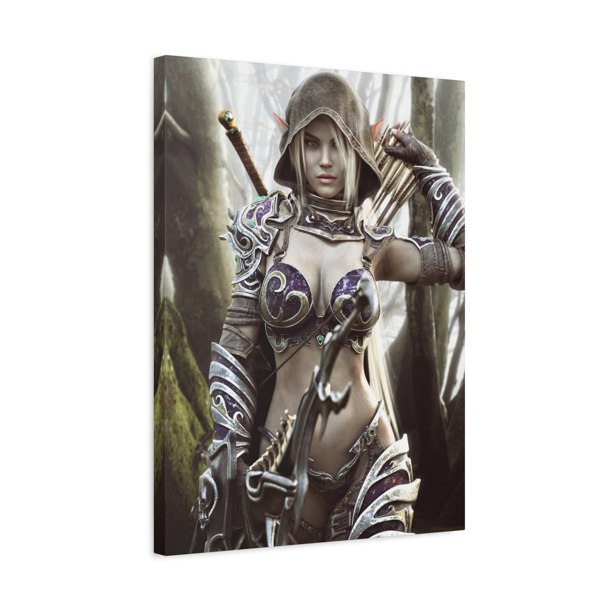 Fantasy Archer Warrior Canvas Print — Matte Stretched Wall Art- No AI- Human created illustration art