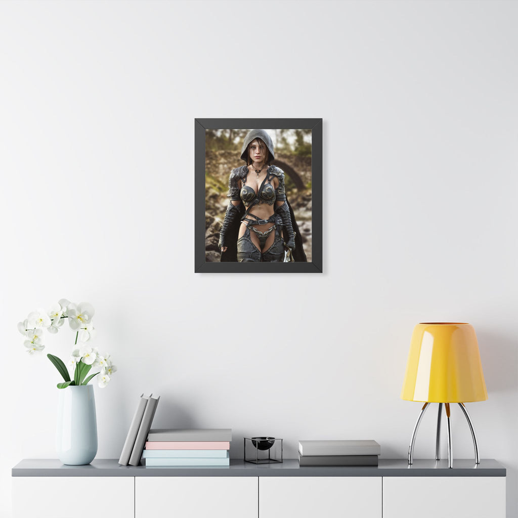 Framed Poster — Fantasy Warrior Woman Ranger Art Print (Vertical) - No AI- Human created illustration art