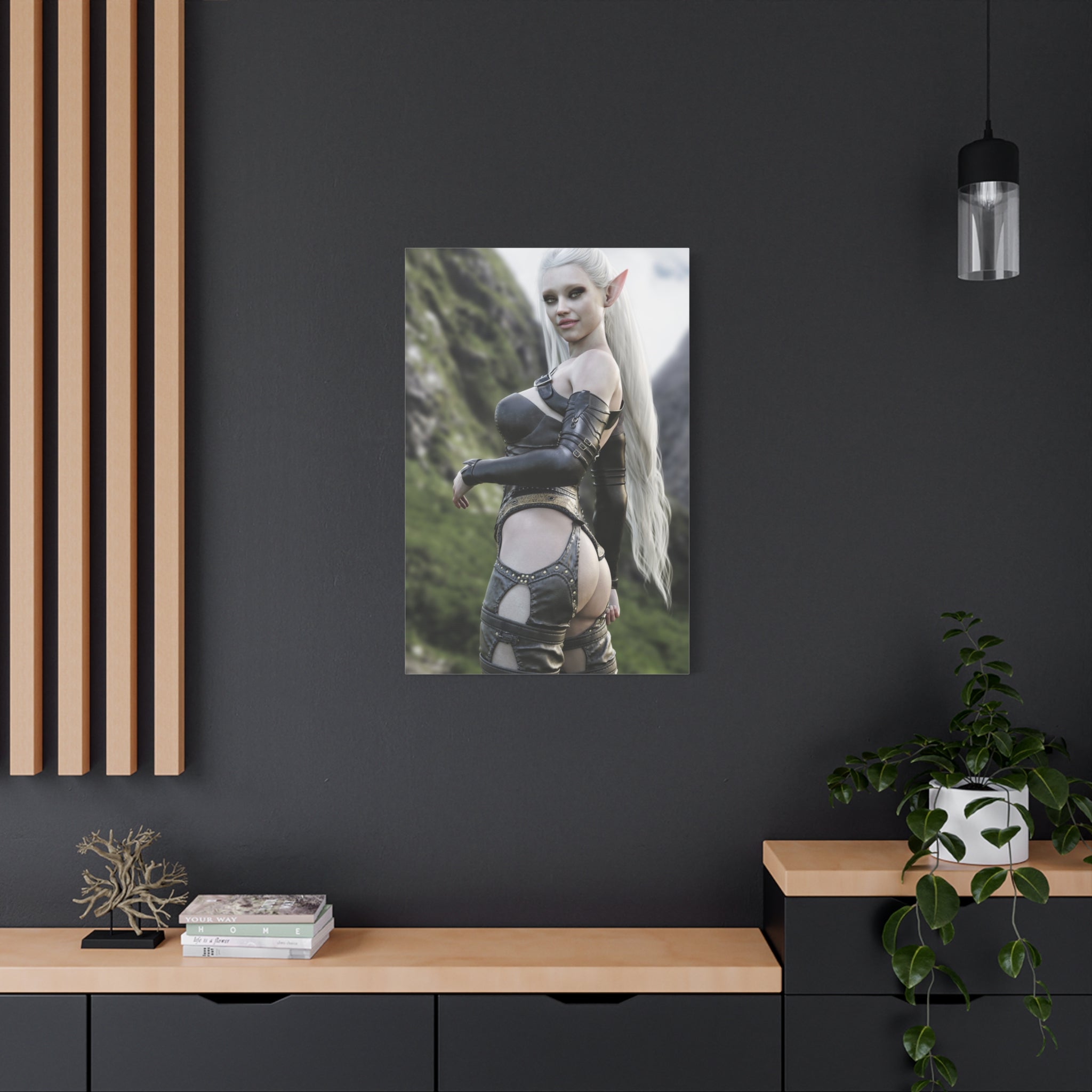 Fantasy Elf Warrior Canvas Print — Matte Stretched Wall Art- No AI - Human created illustration art