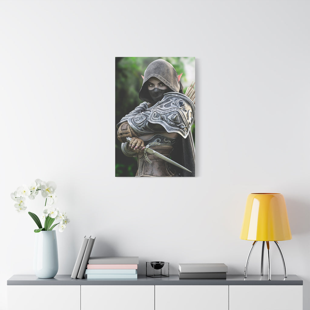Elven Dark Elf Ranger Canvas Print — Fantasy Drow Archer Matte Stretched Wall Art