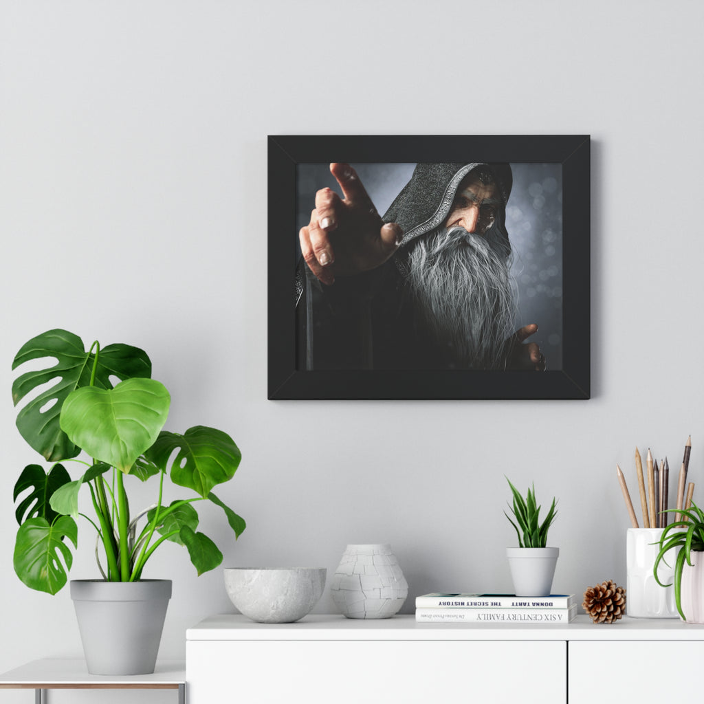 Framed Poster — Mystical Hooded Wizard Art Print - No AI - Human created illustration art