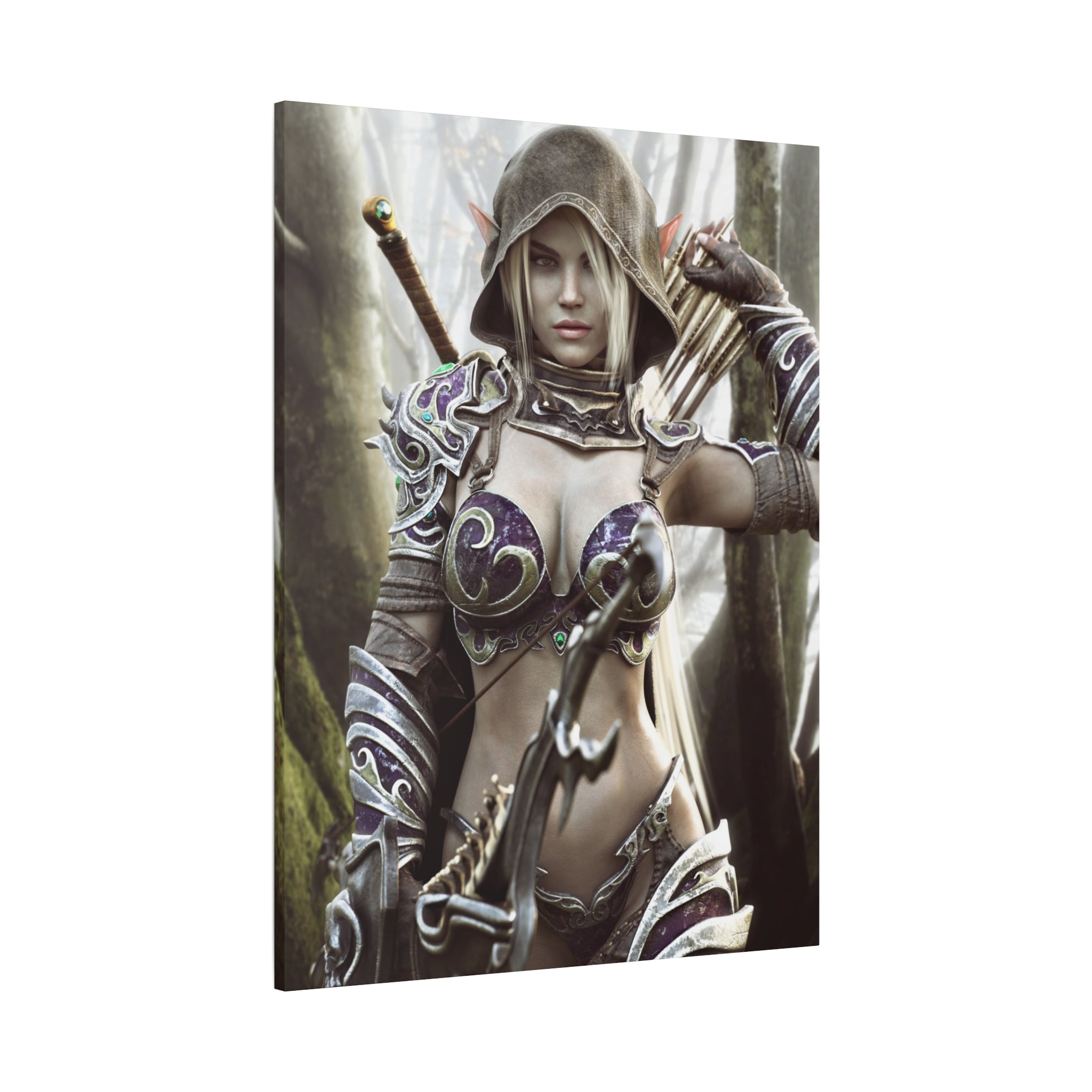 Fantasy Archer Warrior Canvas Print — Matte Stretched Wall Art- No AI- Human created illustration art
