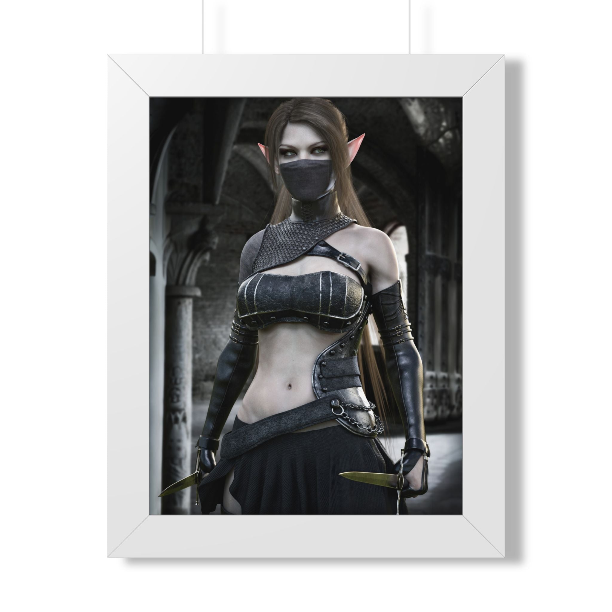 Framed Poster — Dark Fantasy Elf Assassin Wall Art (Vertical)