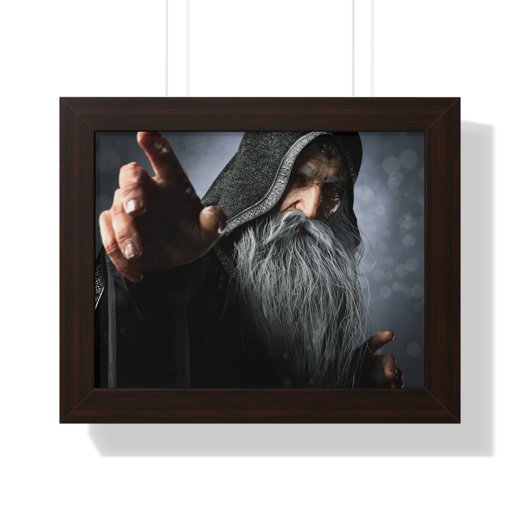 Framed Poster — Mystical Hooded Wizard Art Print - No AI - Human created illustration art
