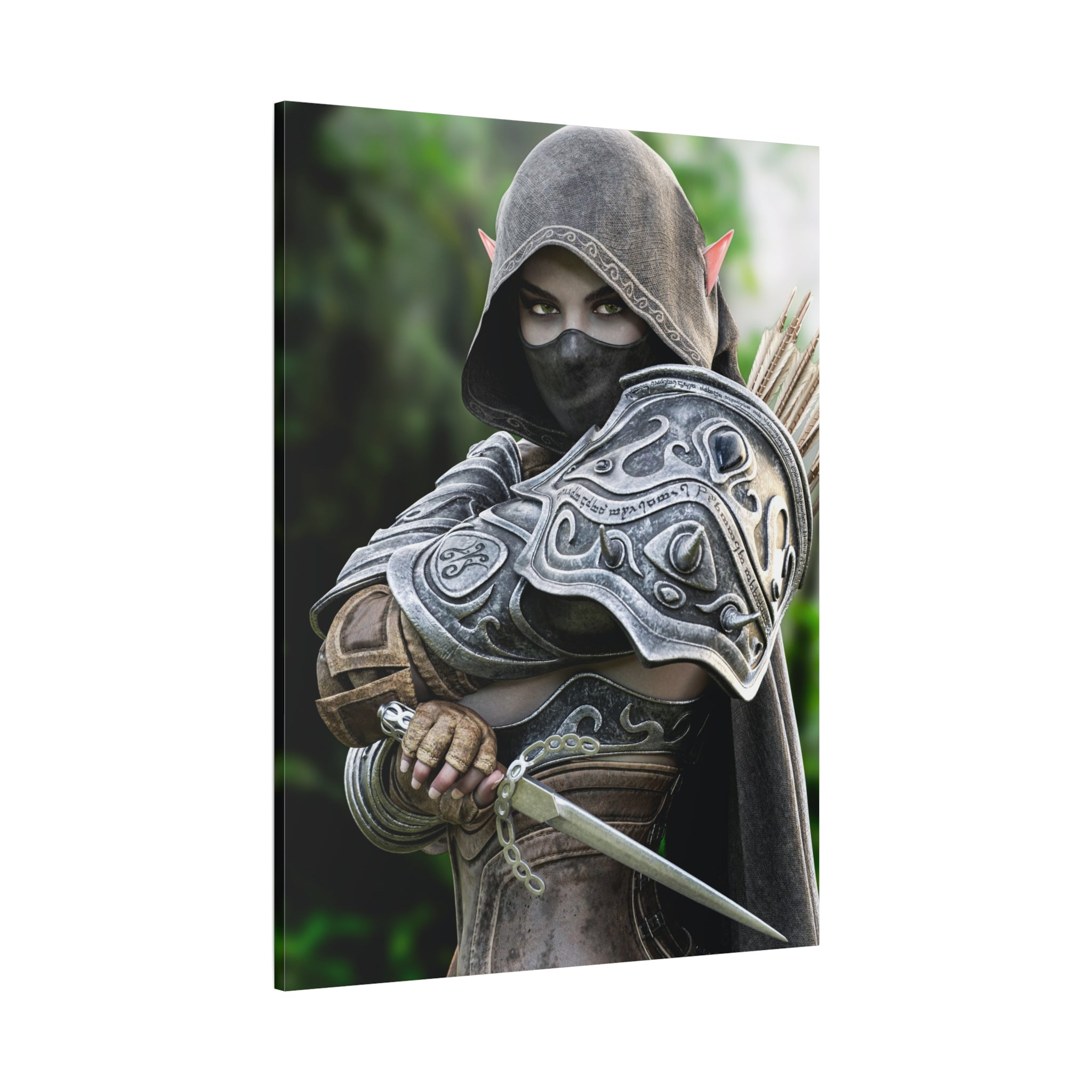 Elven Dark Elf Ranger Canvas Print — Fantasy Drow Archer Matte Stretched Wall Art