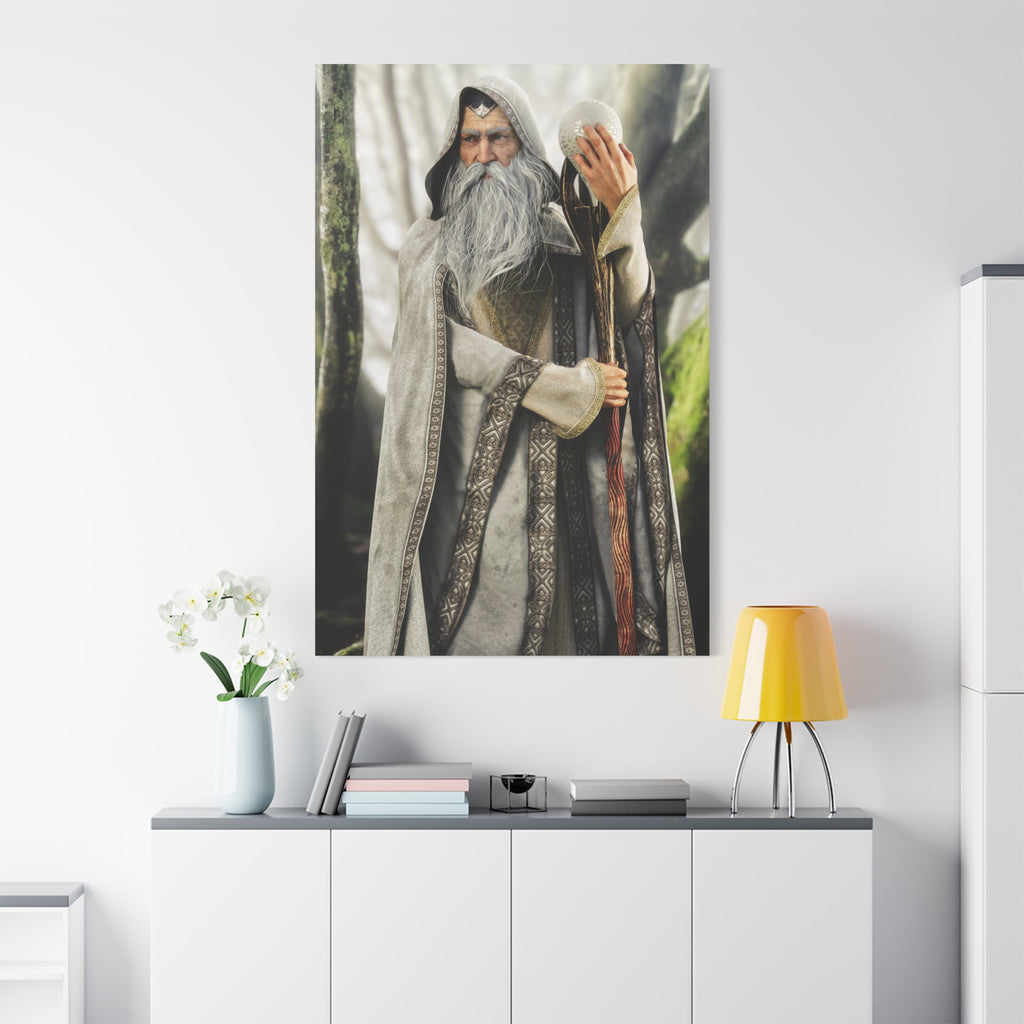 Wizard Portrait Matte Canvas Wall Art - Fantasy Sorcerer Stretched Canvas- No AI - Human created illustration art