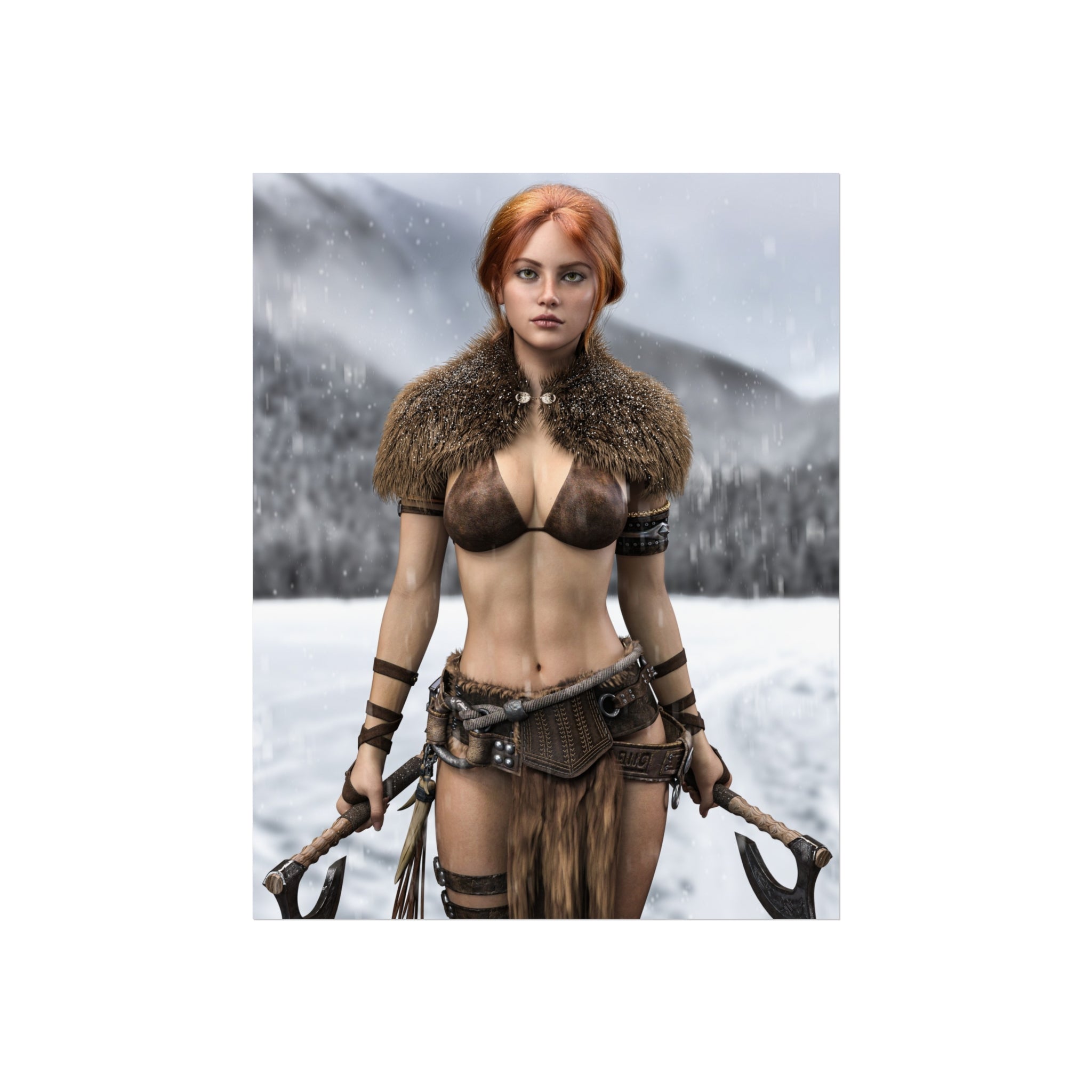 Viking Warrior Woman Fine Art Poster — Red-Haired Norse Axe Fighter Print