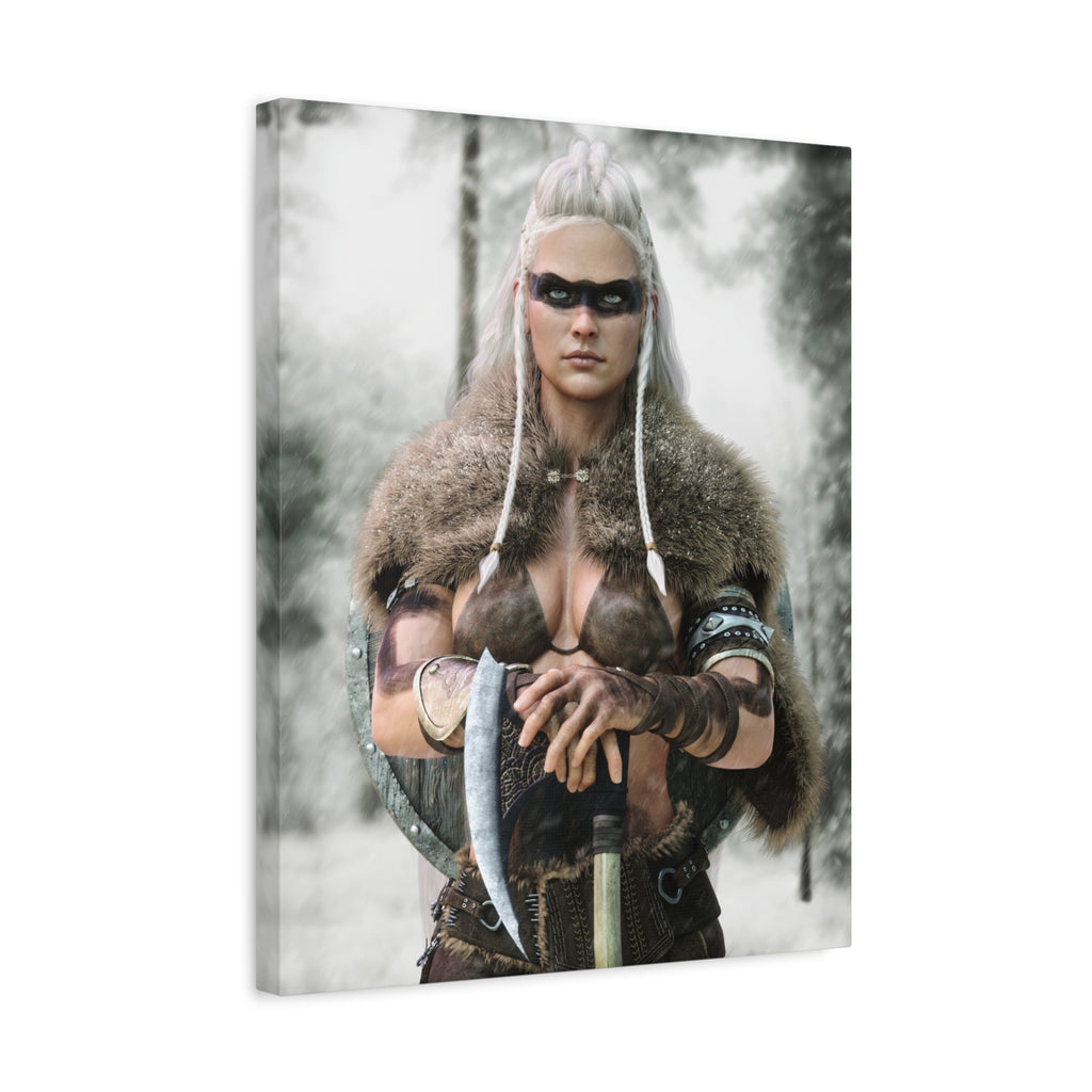 Viking Shieldmaiden Canvas Print — Matte Stretched Wall Art - No AI - Human created illustration art