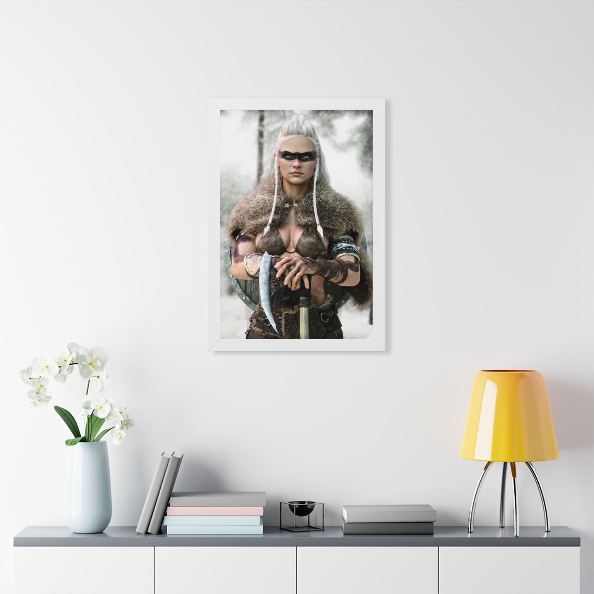 Viking Shieldmaiden Framed Poster — Nordic Warrior Wall Art - No AI - Human created illustration art