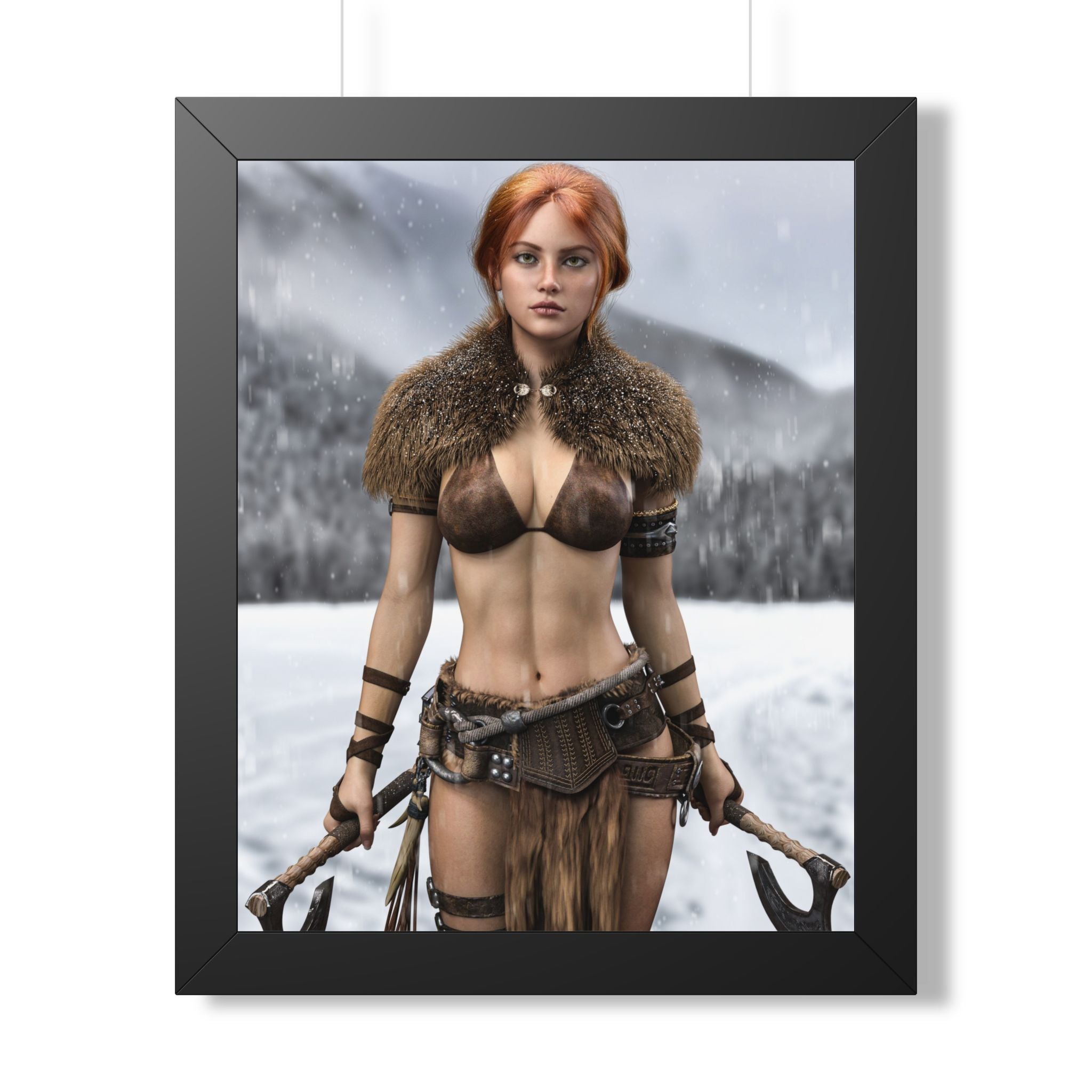 Viking Shieldmaiden Framed Poster — Redhead Warrior Art Print